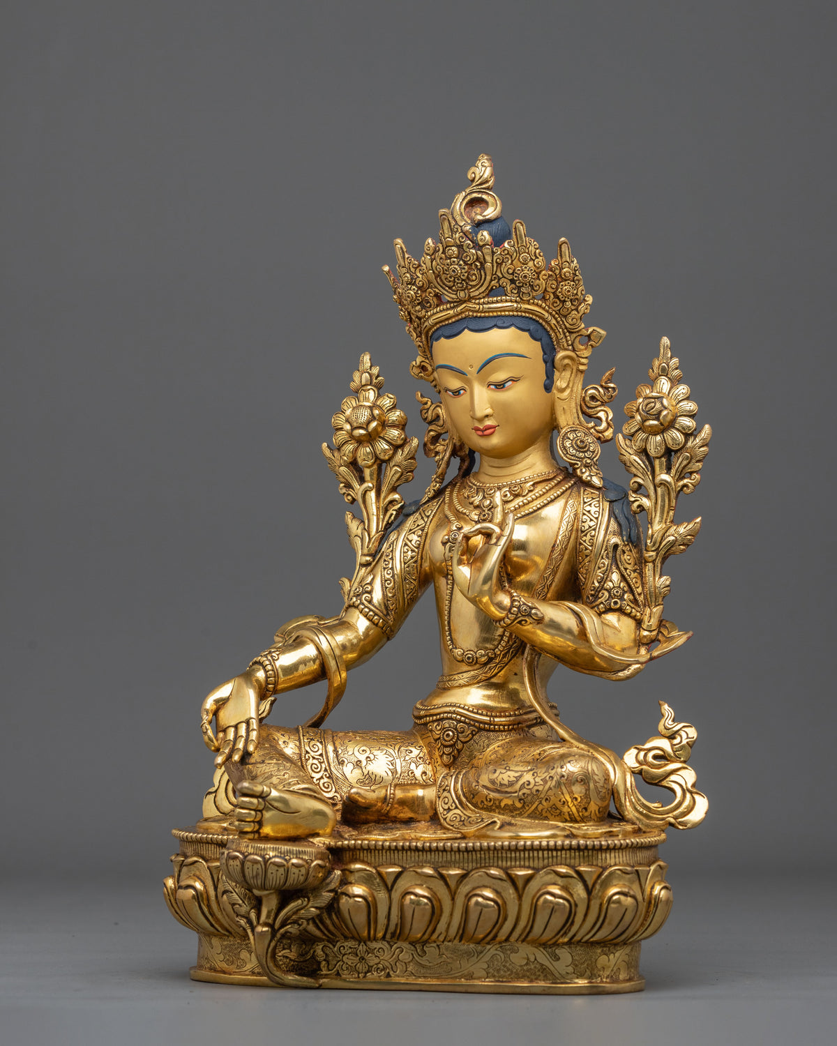 Green Tara Sculpture | Radiant 24K Gold Coated Goddess Statue