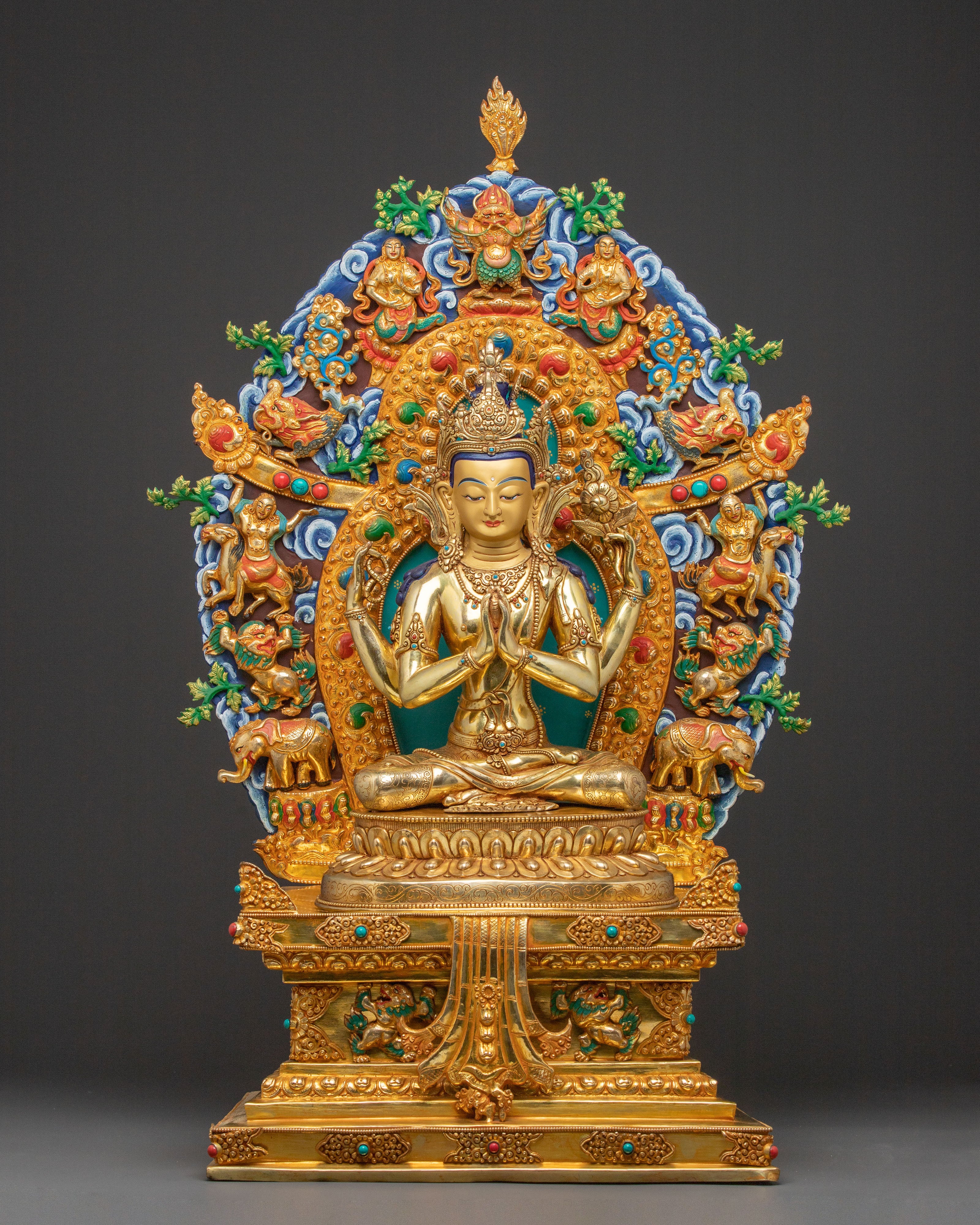 Sacred Statue of Chenrezig on Throne 