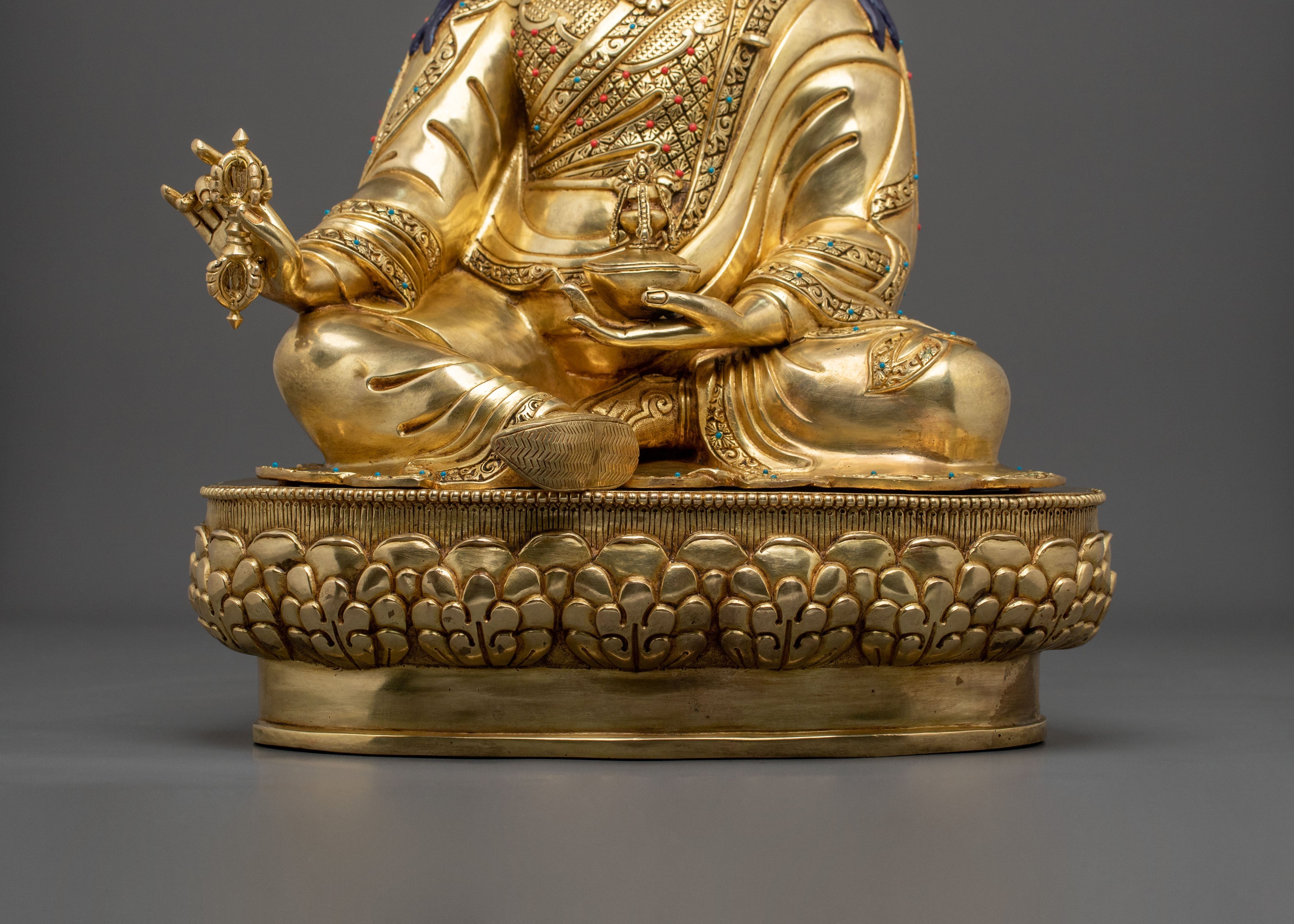 Guru Rinpoche Sculpture | 24K Gold Coated Enlightenment Figurine