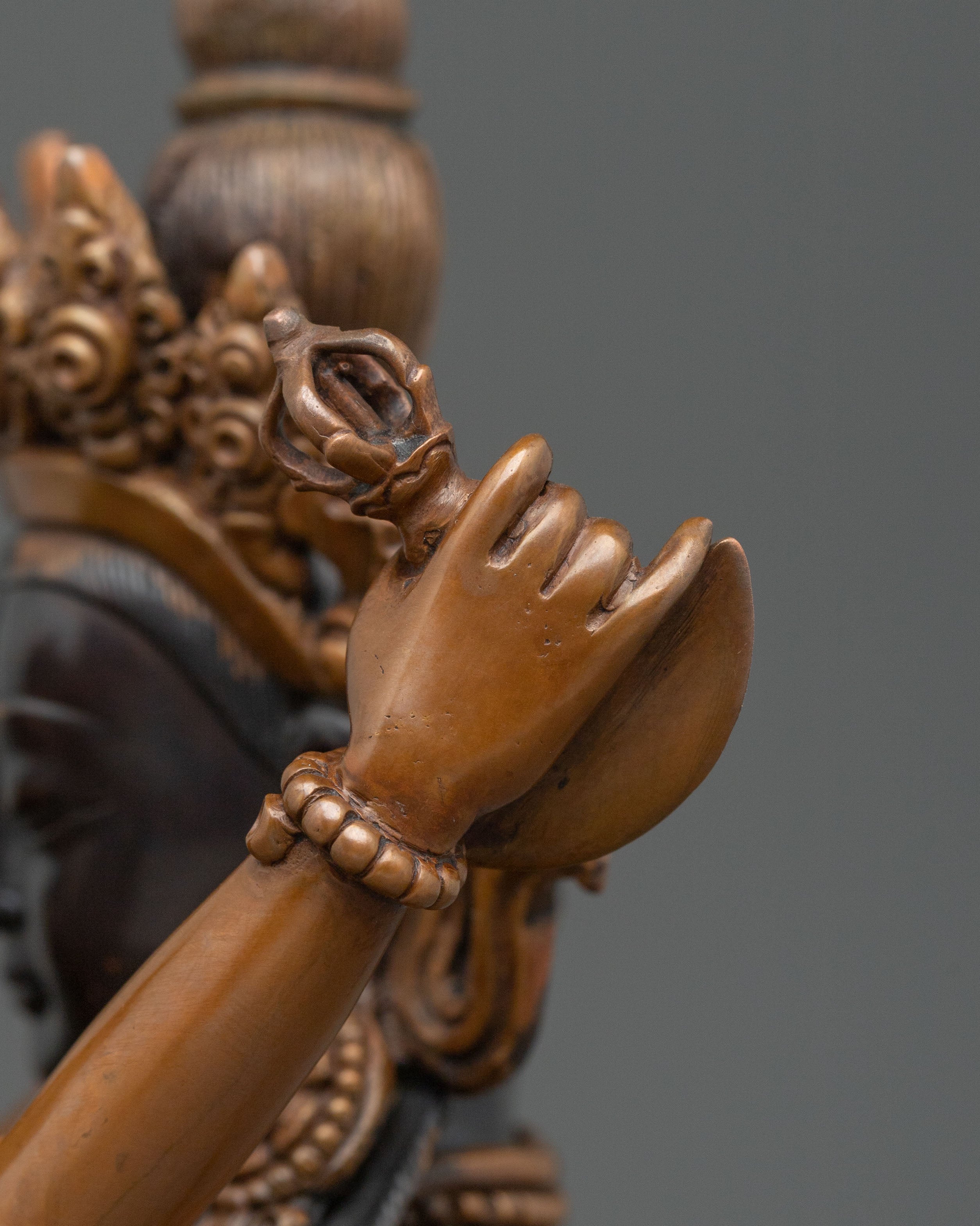 Vajradhara Sacred Sculpture with Consort: Oxidized Copper Staue