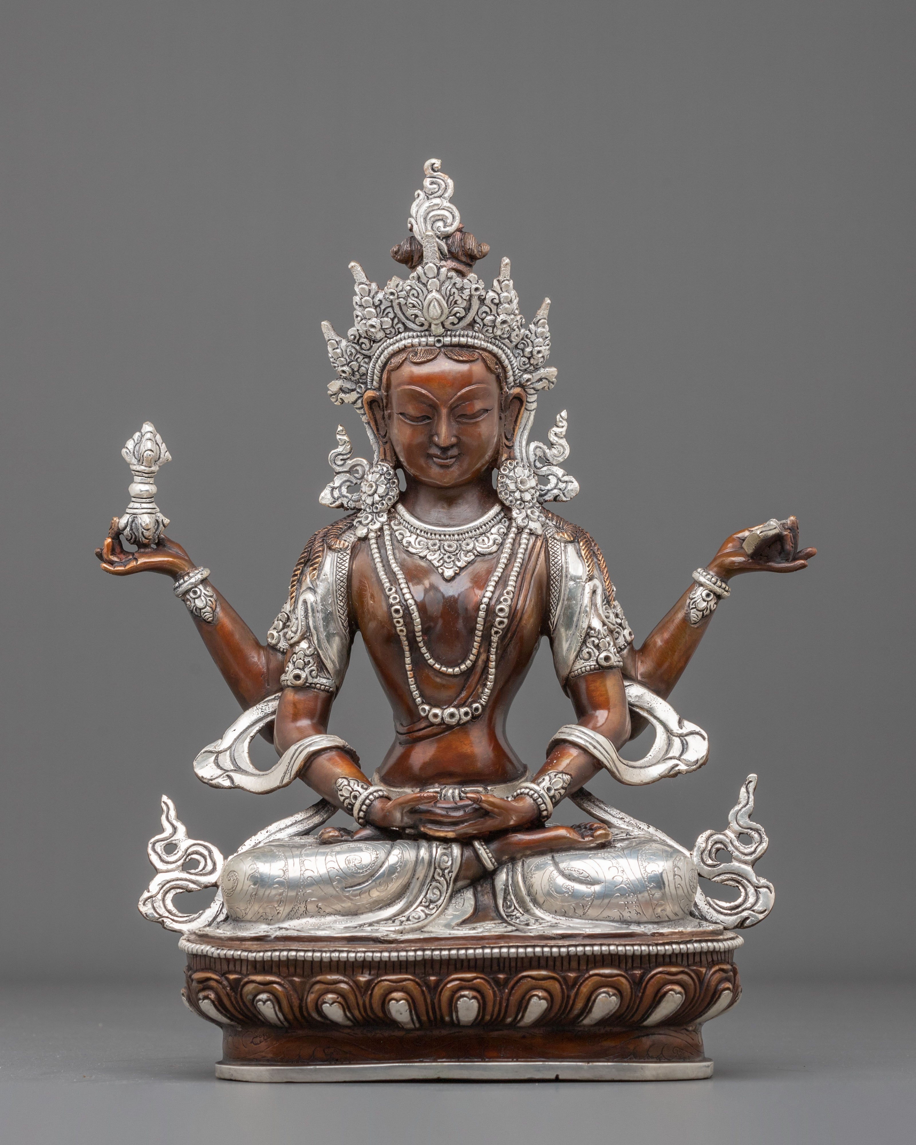 Prajnaparamita Wisdom Goddess Statue | Silver-Plated Copper Sculpture