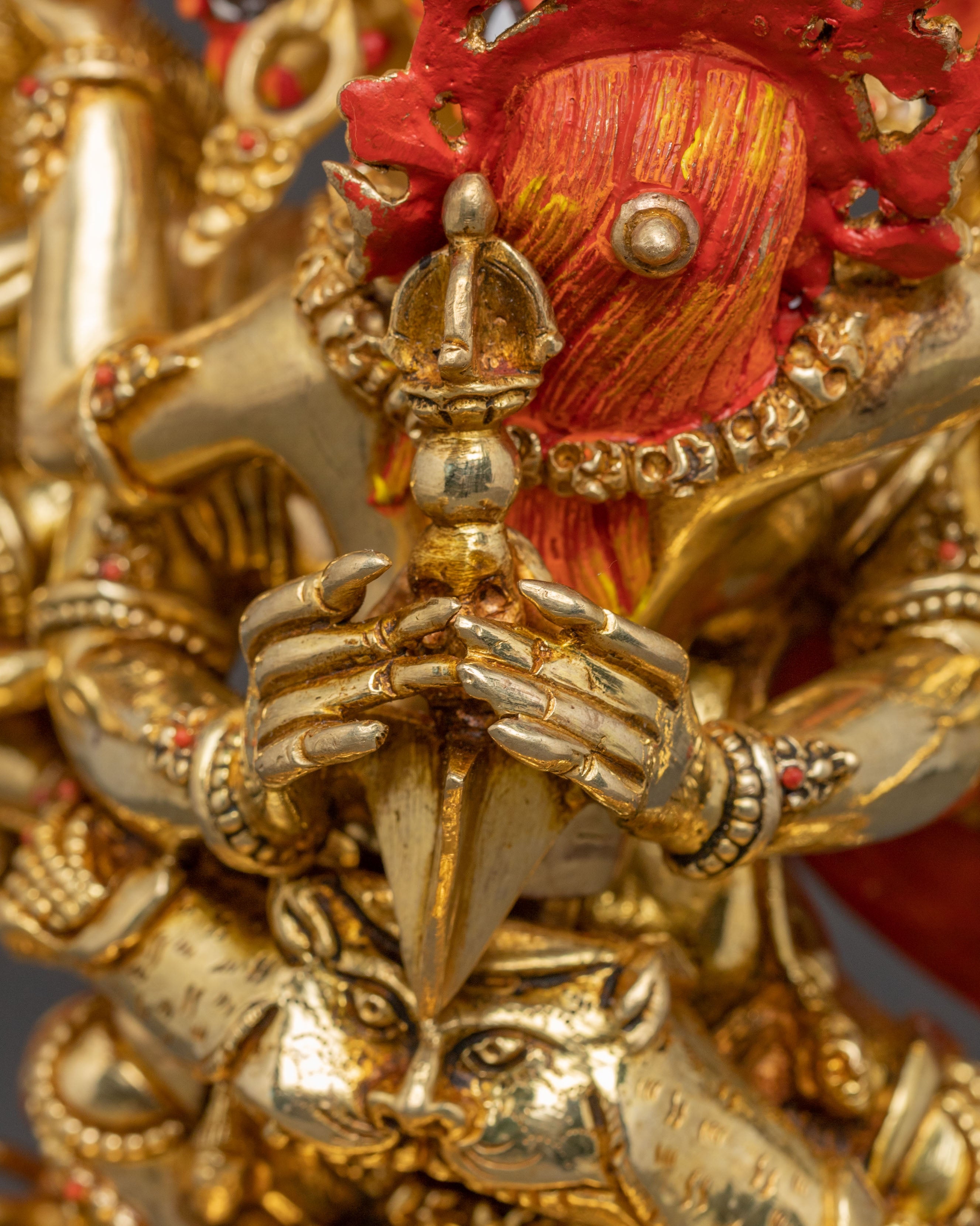Golden Vajrakilaya Handcrafted Statue | Wrathful Deity Artwork