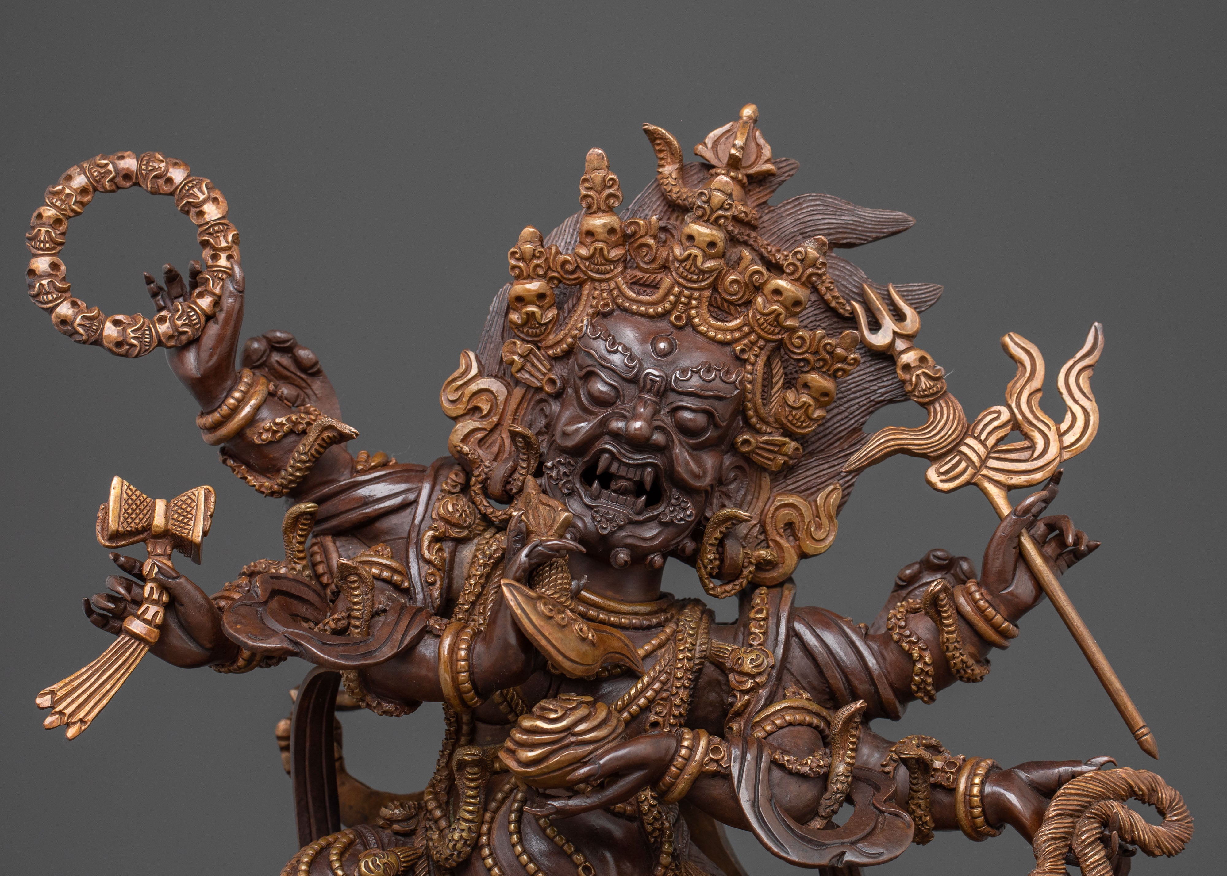 Six-Armed Mahakala Copper Statue | Guardian Figure