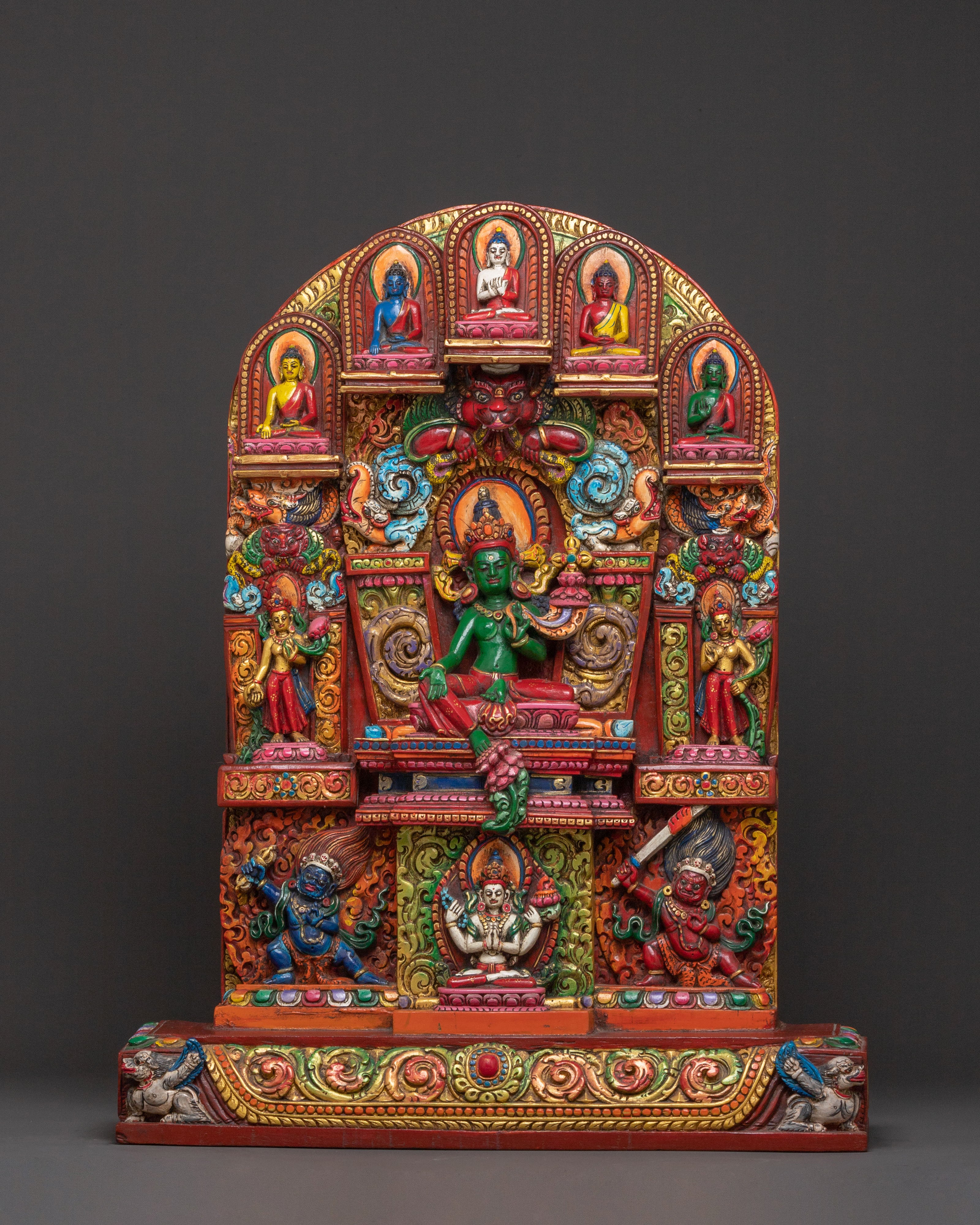Green Tara Sacred Wooden Sculpture | Himalayan Serenity