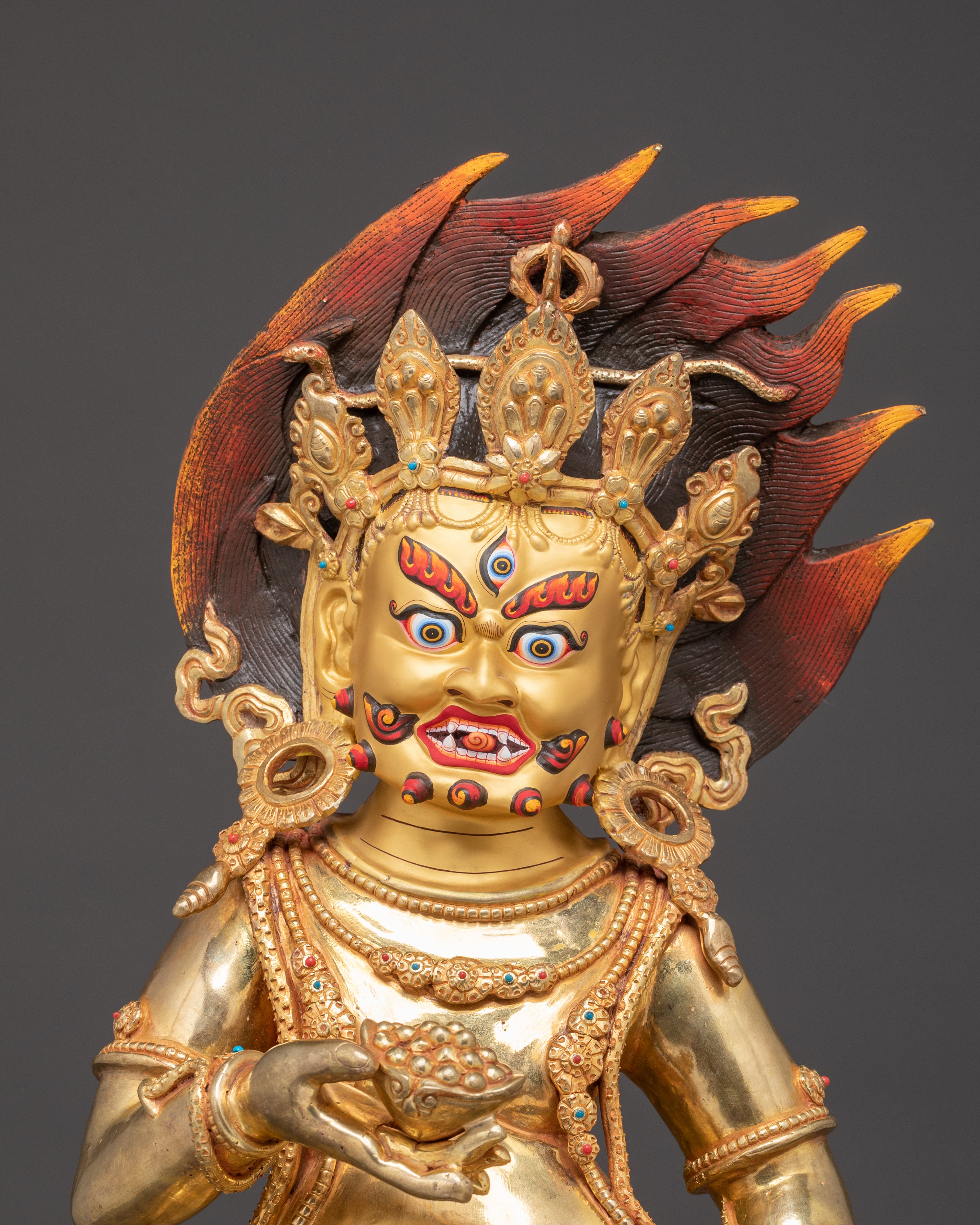 Handmade Black Dzambhala Buddhist Wealth Deity Sculpture