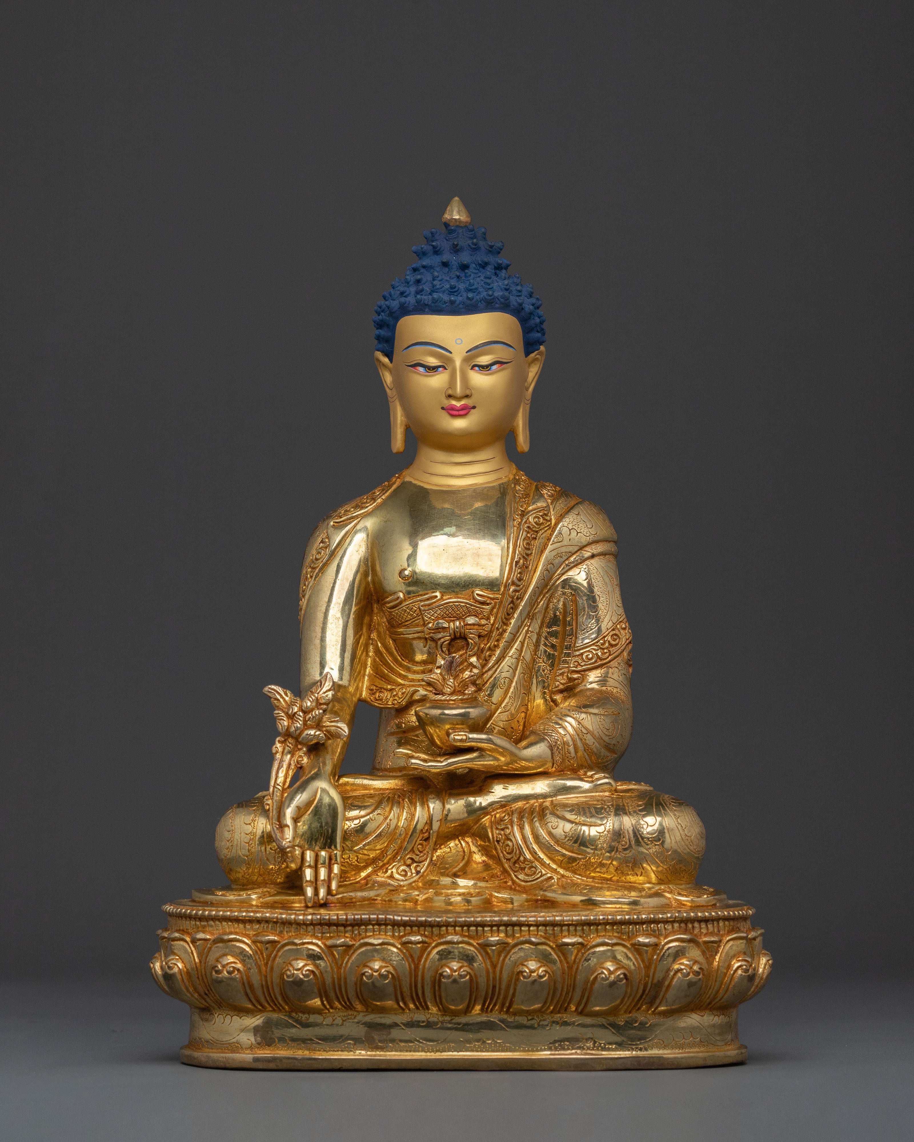 Handmade Medicine Buddha Sculpture | 24K Gold Gilded