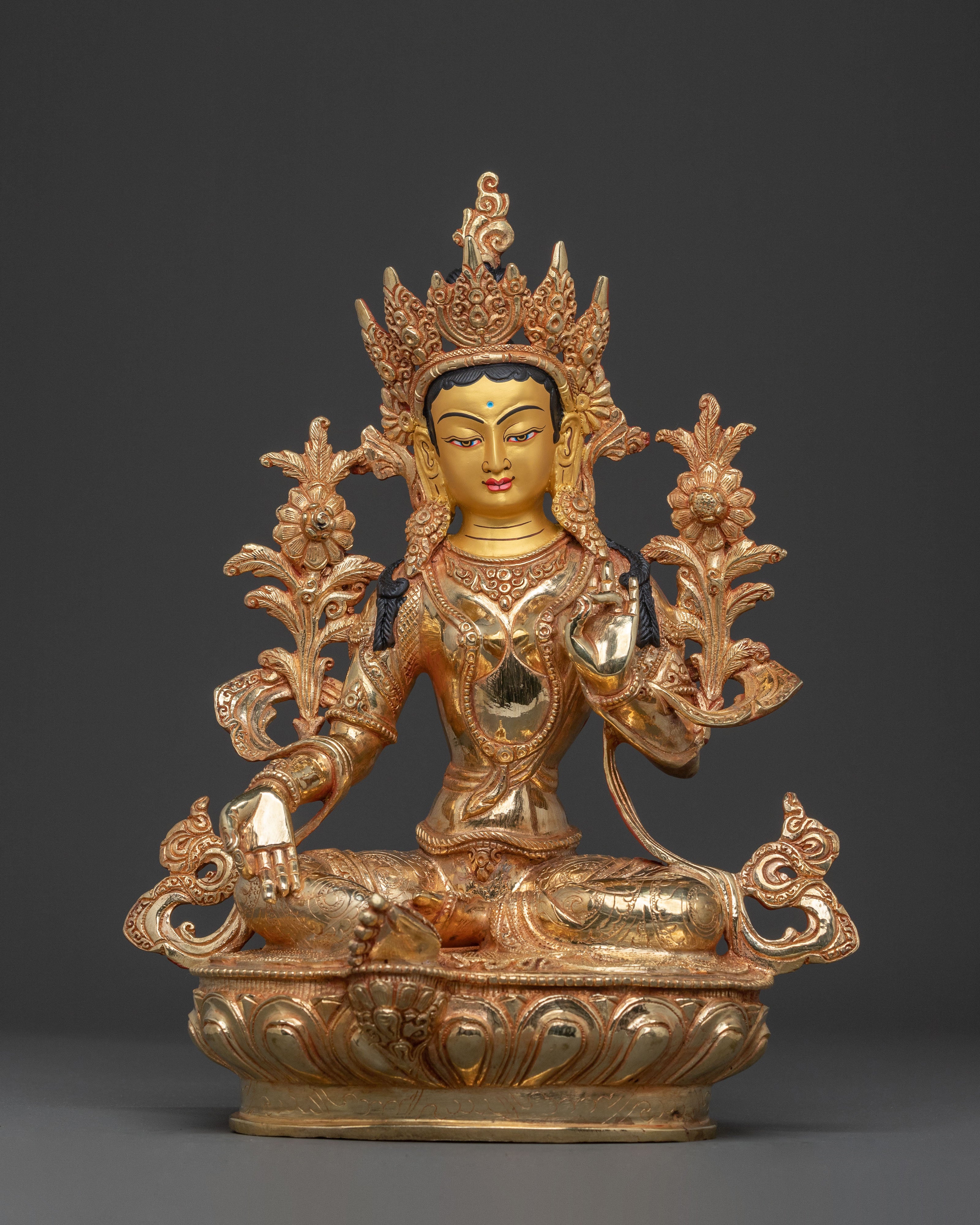 Green Tara Statue | Hand-Gilded Copper Art
