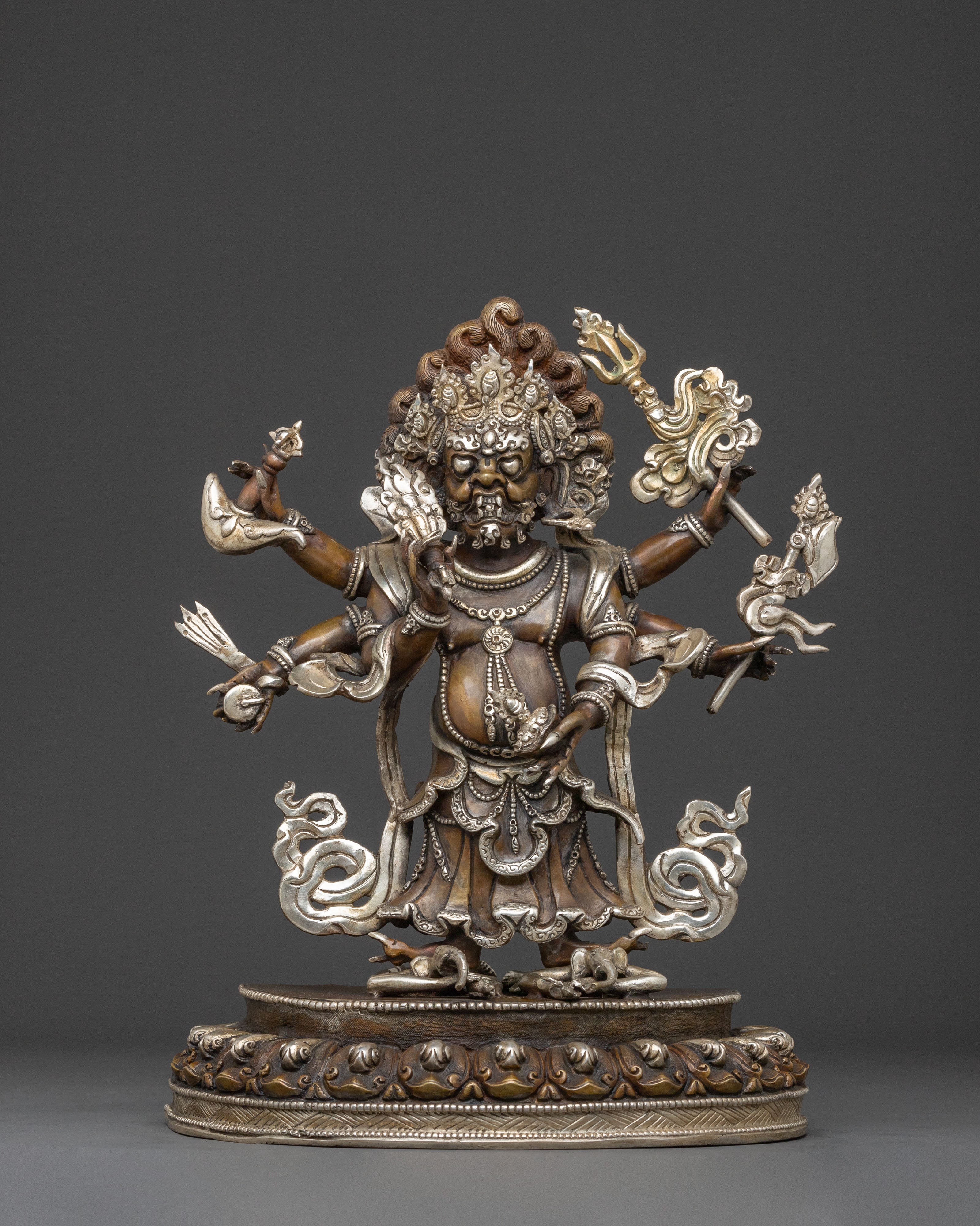 White Mahakala Spiritual Statue | Silver Plated Elegance