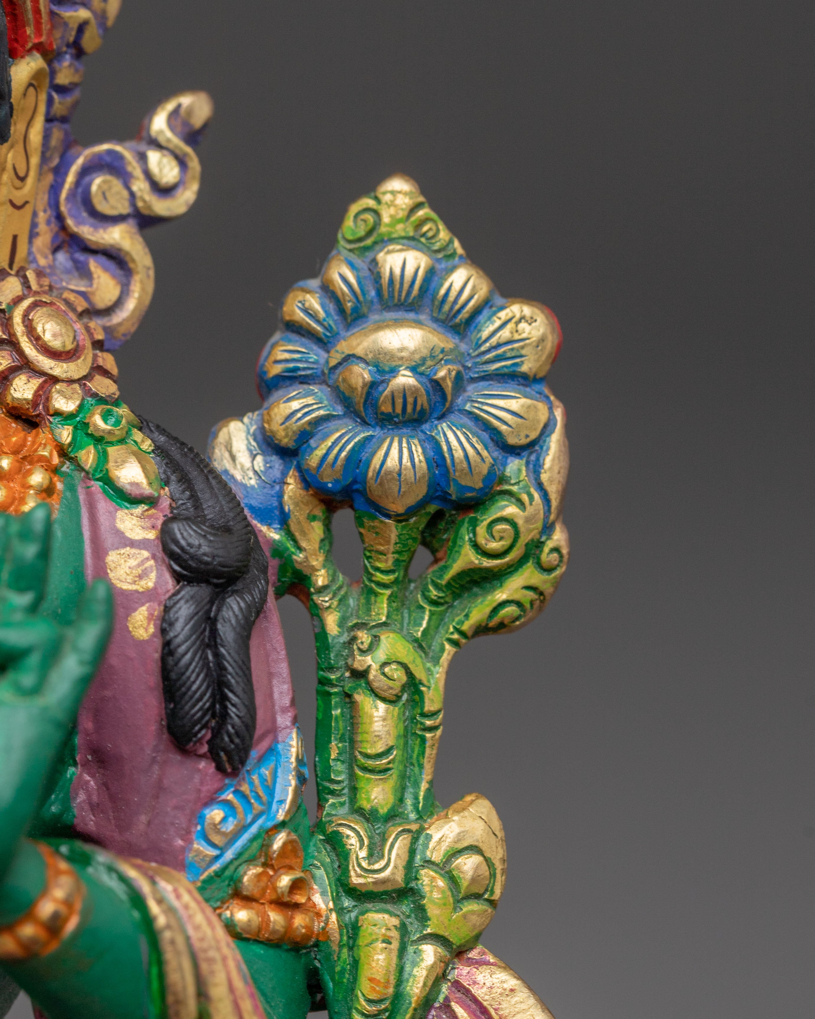 Handmade Green Tara Golden Sculpture | Female Bodhisattva of Compassion