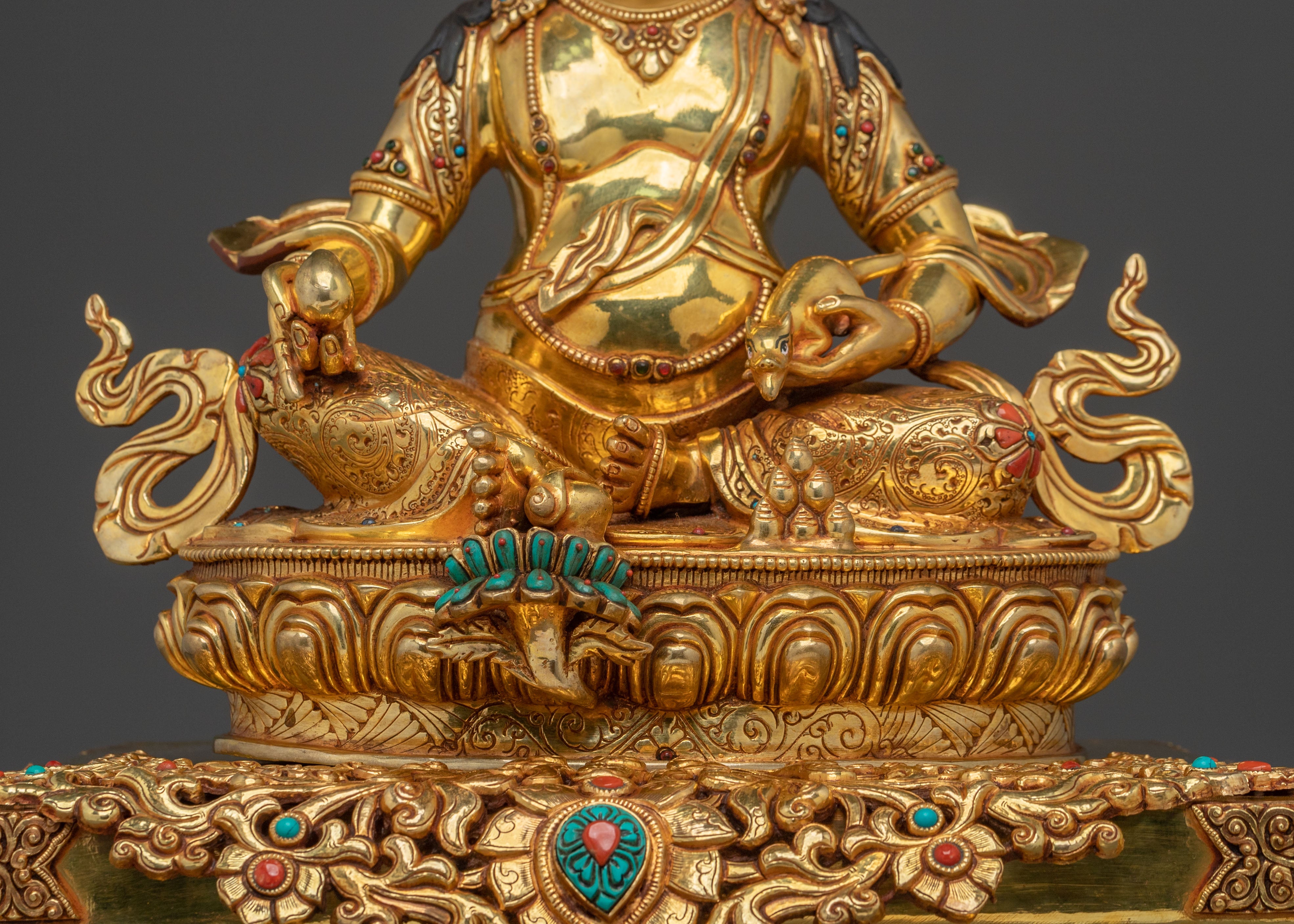 Dzambhala Statue on Throne | Sacred Tibetan Figurine