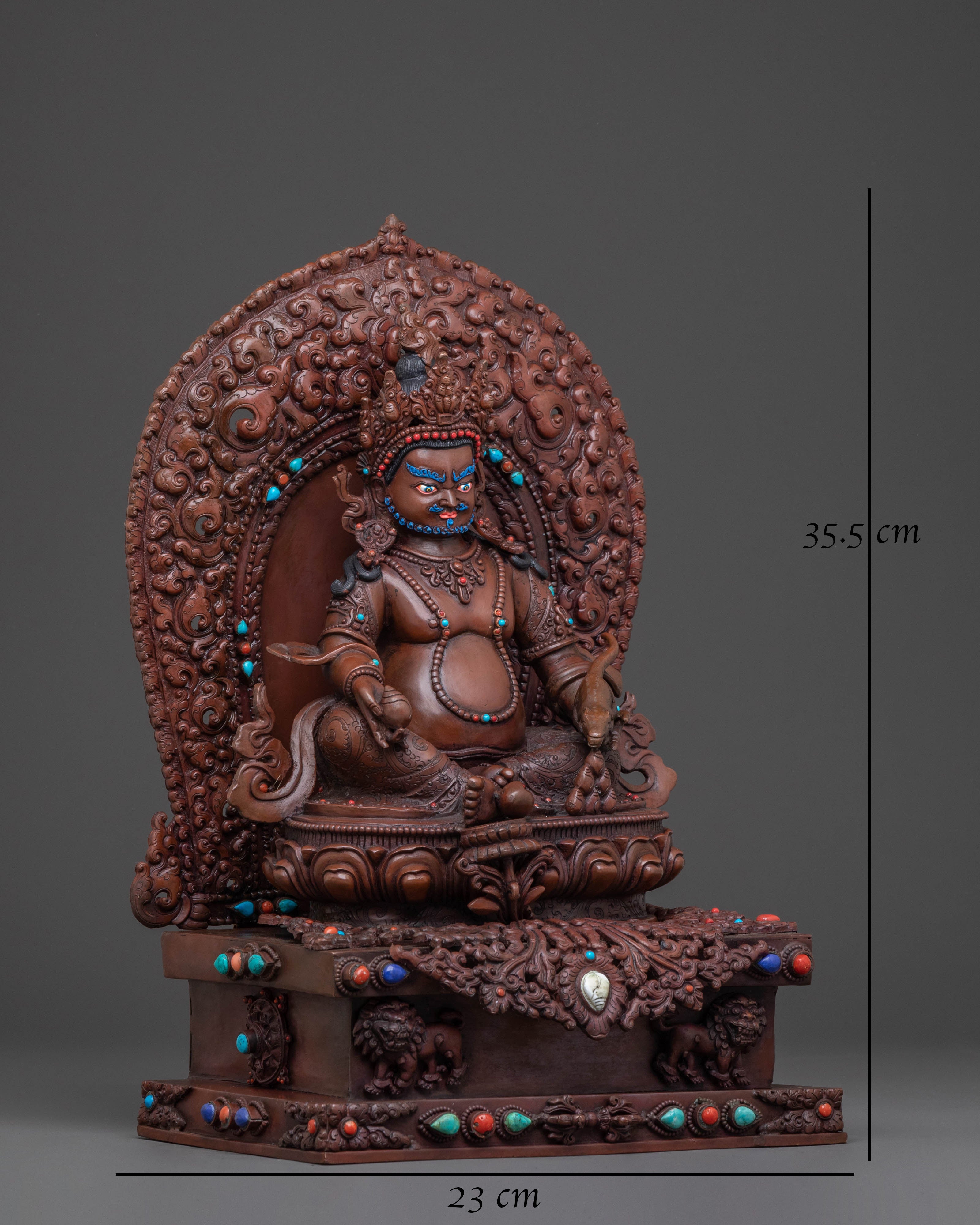 Oxidized Copper Dzambhala Statue with Throne