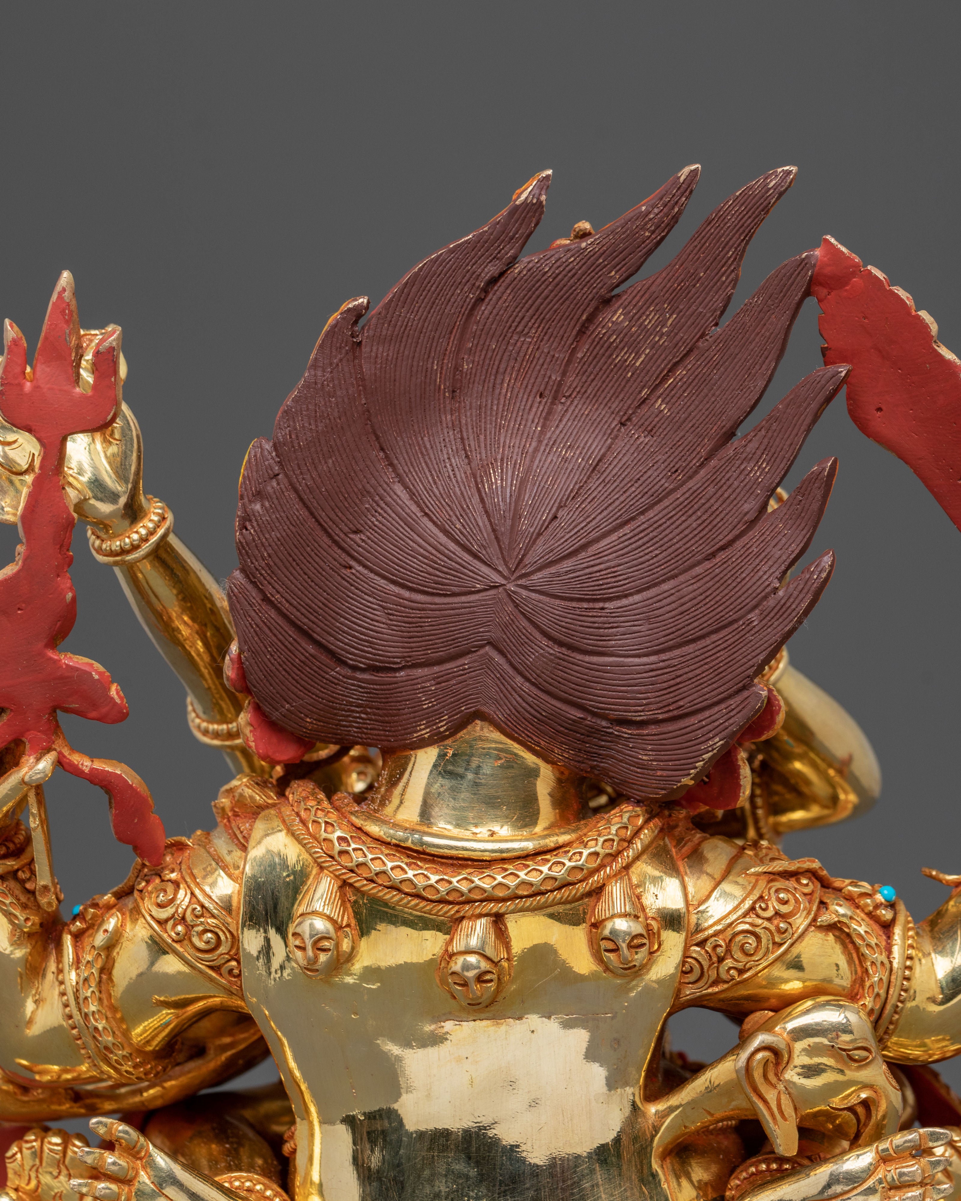 Chaturbhuja Mahakala Statue with Consort | Golden Figure