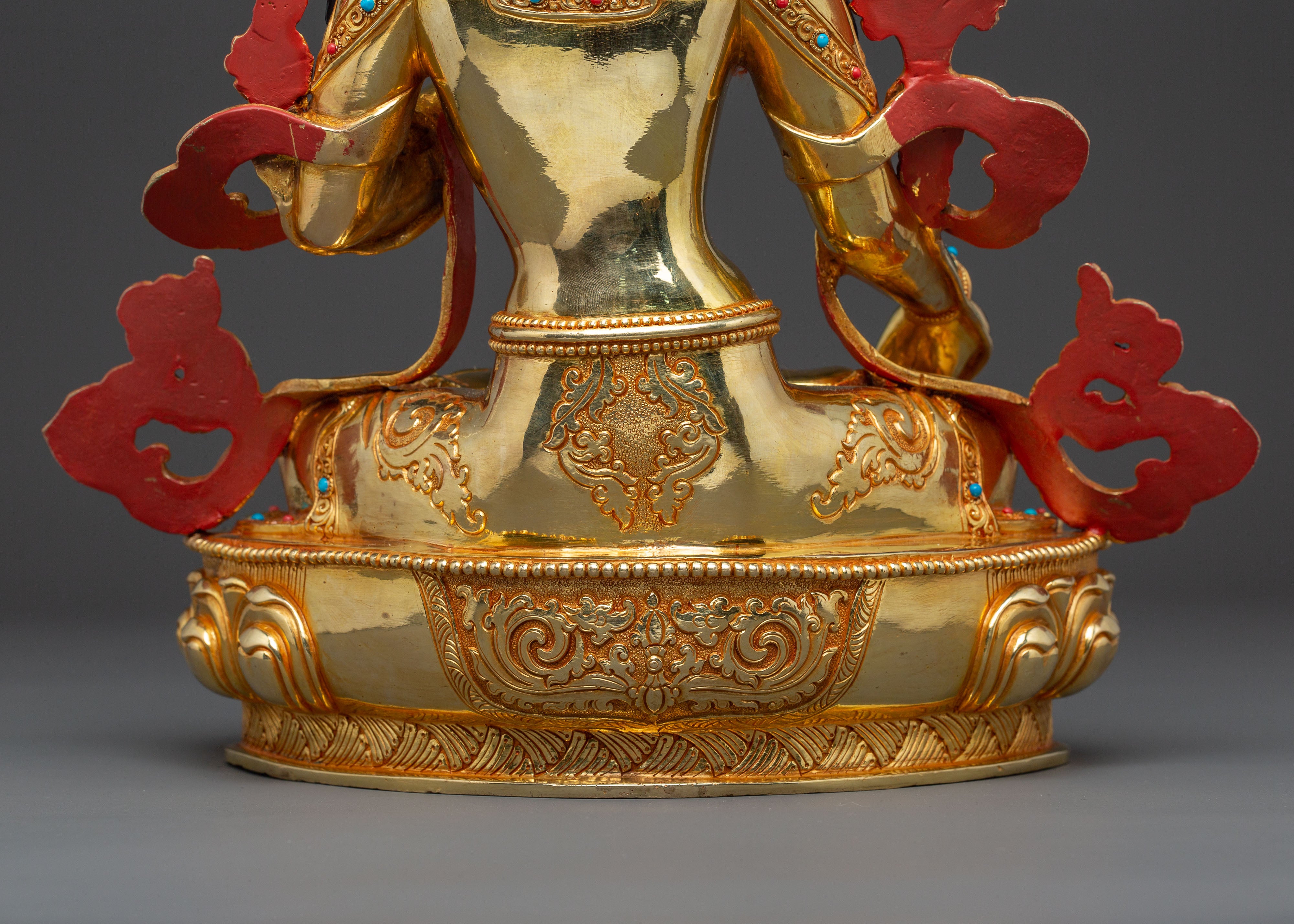 Handcrafted White Tara Spiritual Statue: 24K Gold Gilded Masterpiece