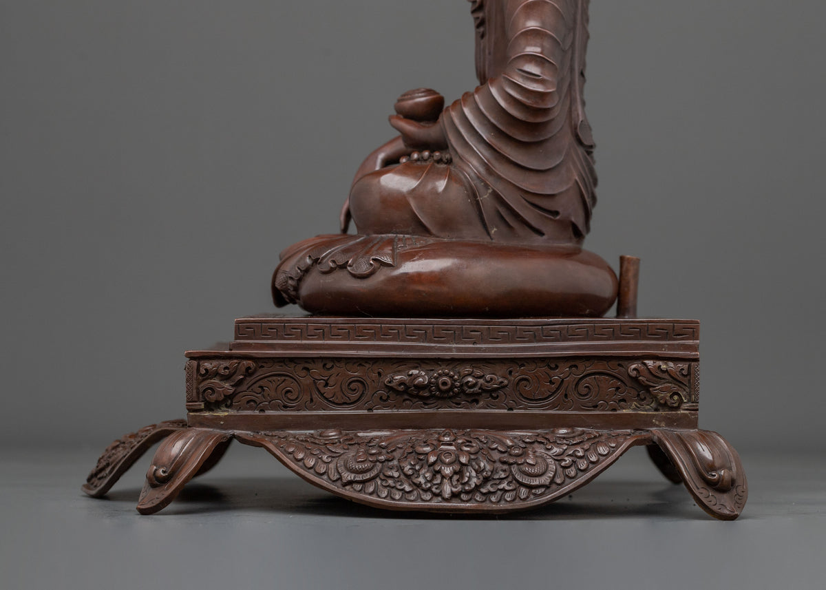 Shakyamuni Buddha Oxidized Statue on Throne | Home Decor