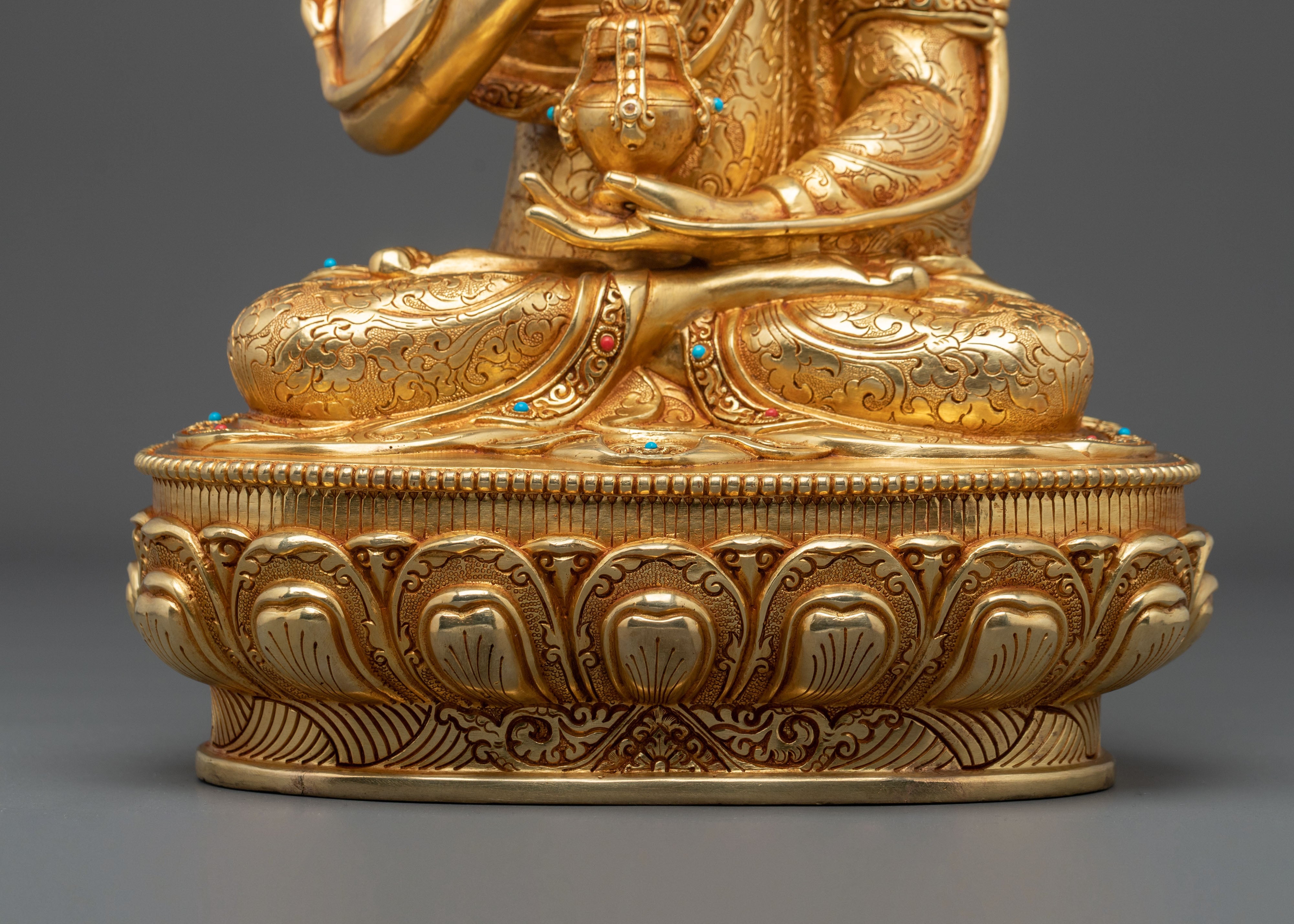 Tsongkhapa Spiritual Sculpture: Hand-Gilded Copper