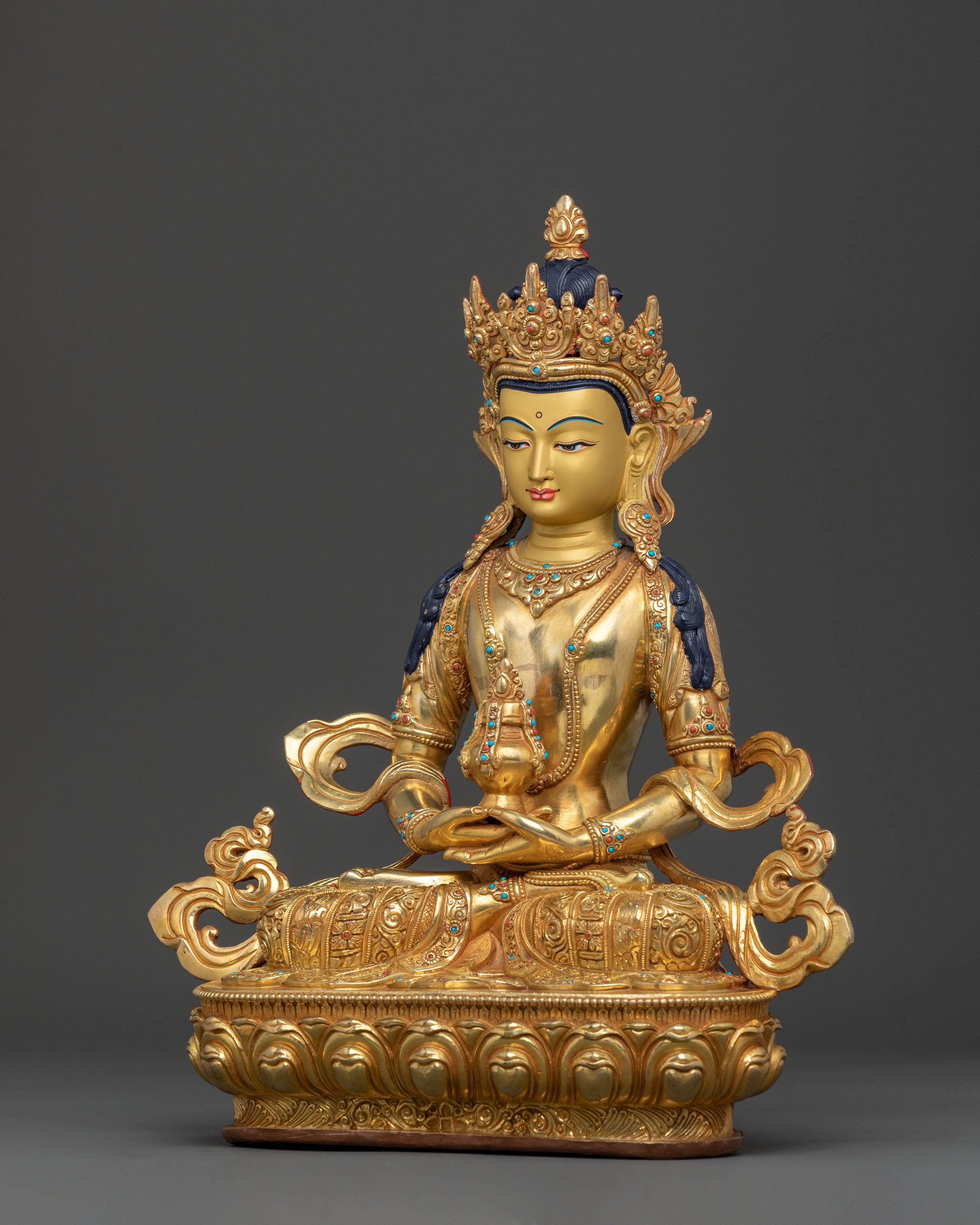 Amitayus Long Life Deity Sculpture | 24K Gold Gilded