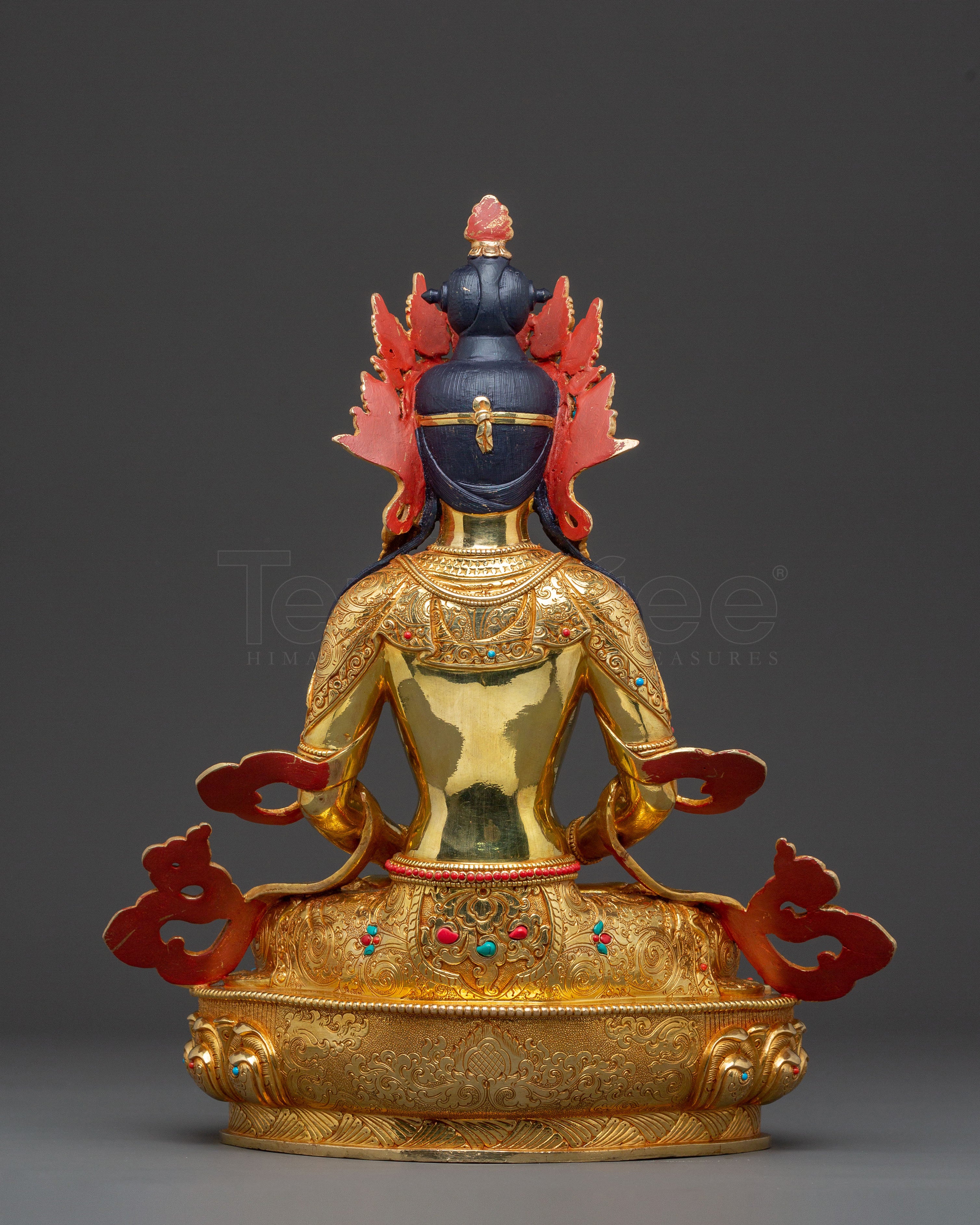Handcrafted Amitayus Buddha Spiritual Statue - Masterpiece Gilded Copper