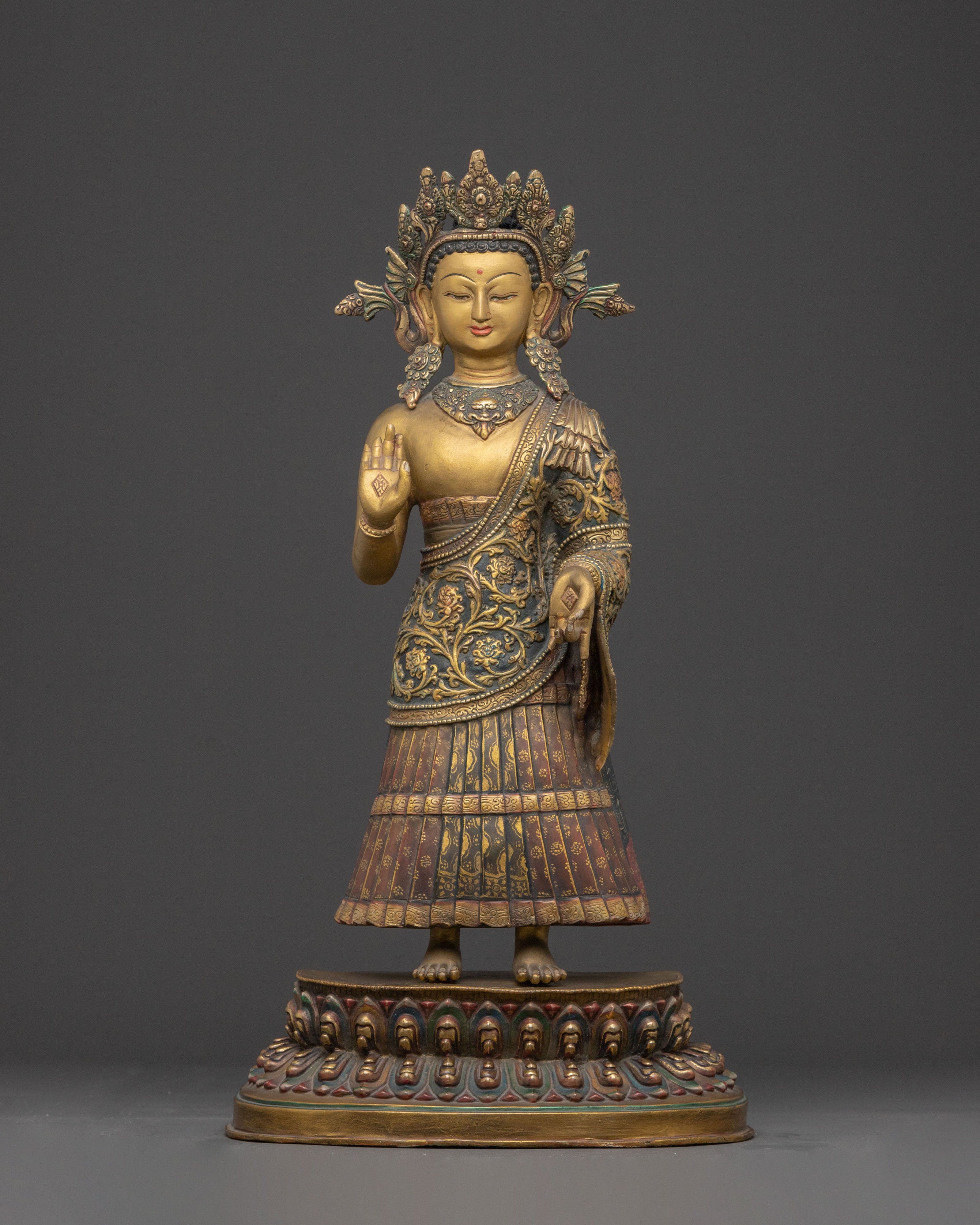 Buddha Dipankara Copper Statue – Hand-Painted Serenity