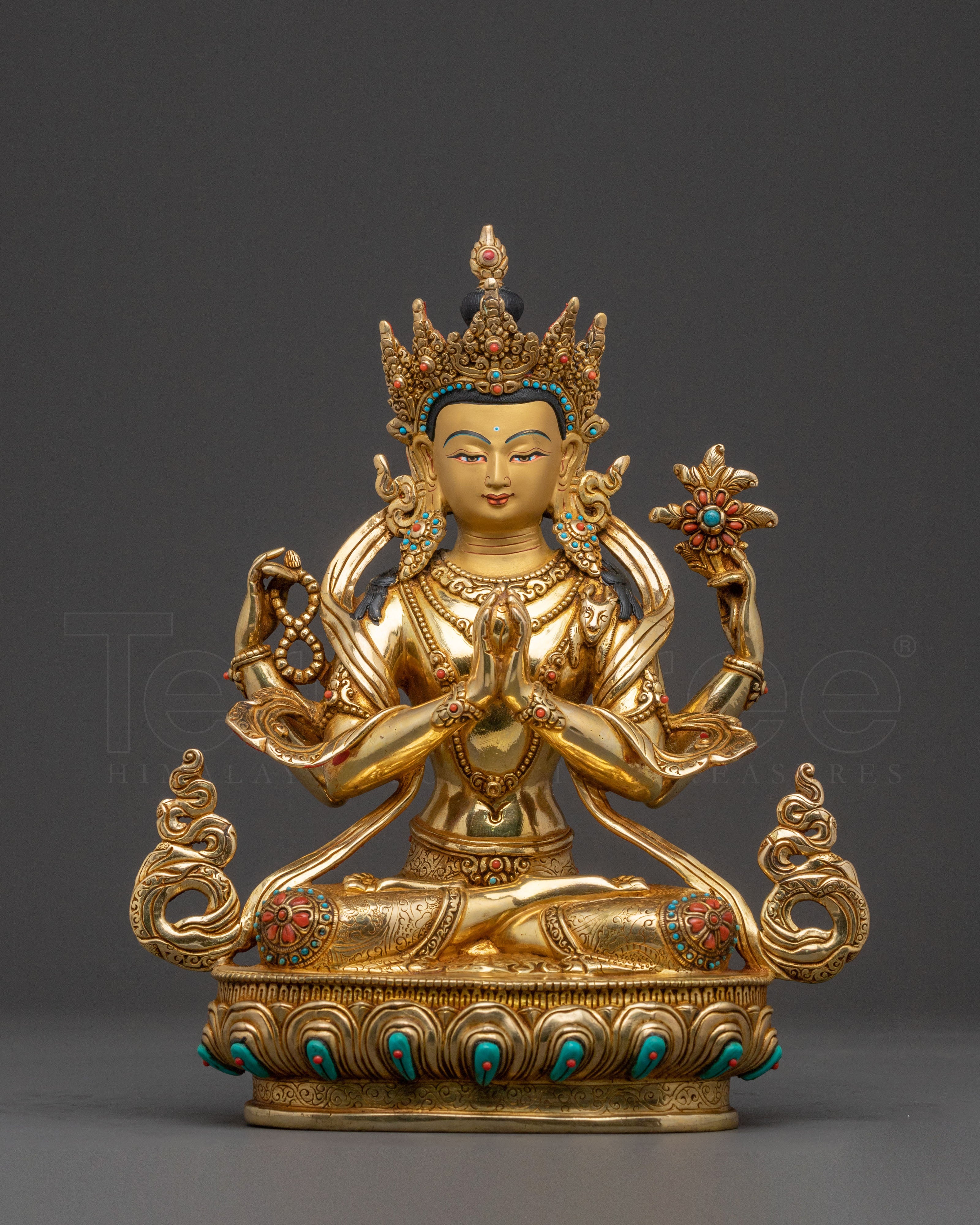 Chenrezig Enlightened Bodhisattva Statue – 24K Gold Gilded Masterpiece