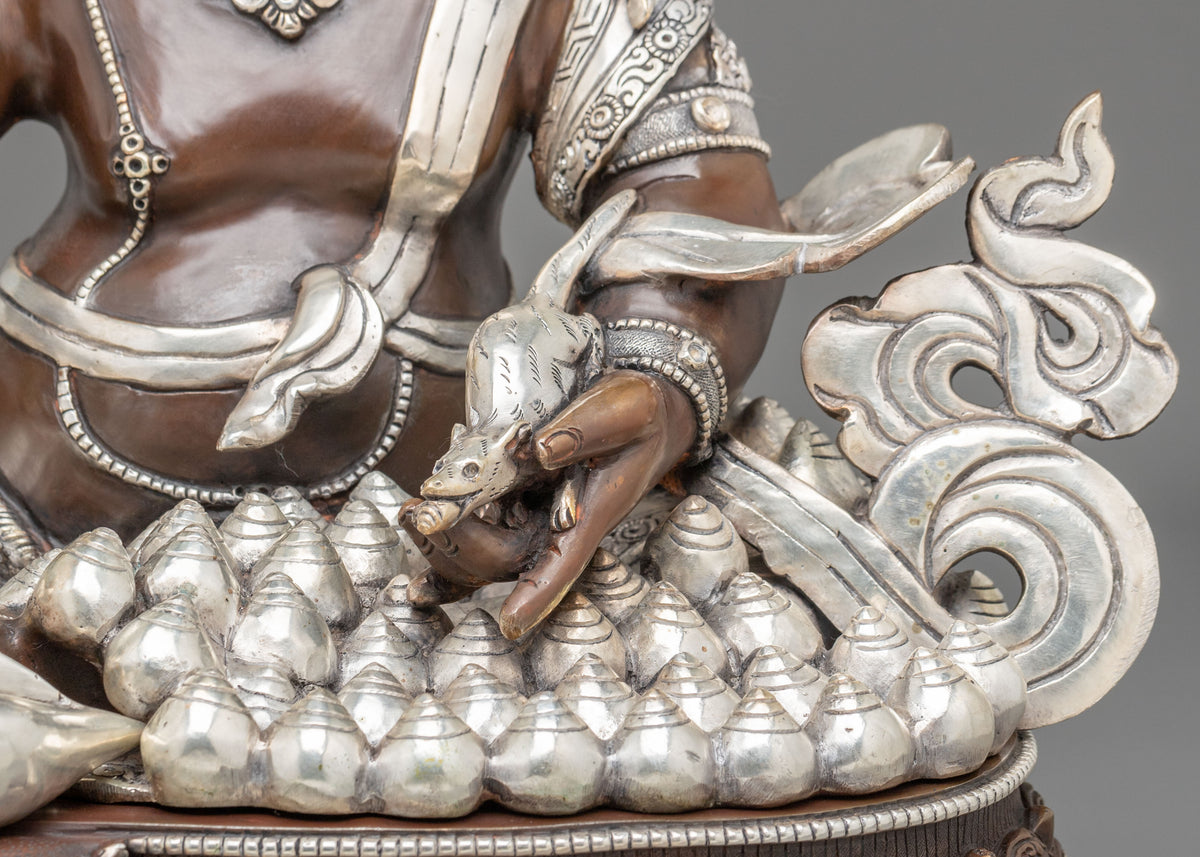 Dzambhala Oxidized Copper Statue with Silver Plating | Home Decor