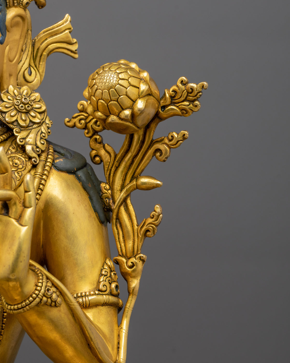 Green Tara Statue Goddess of Protection |  24K Gold Gilded Copper Sculpture