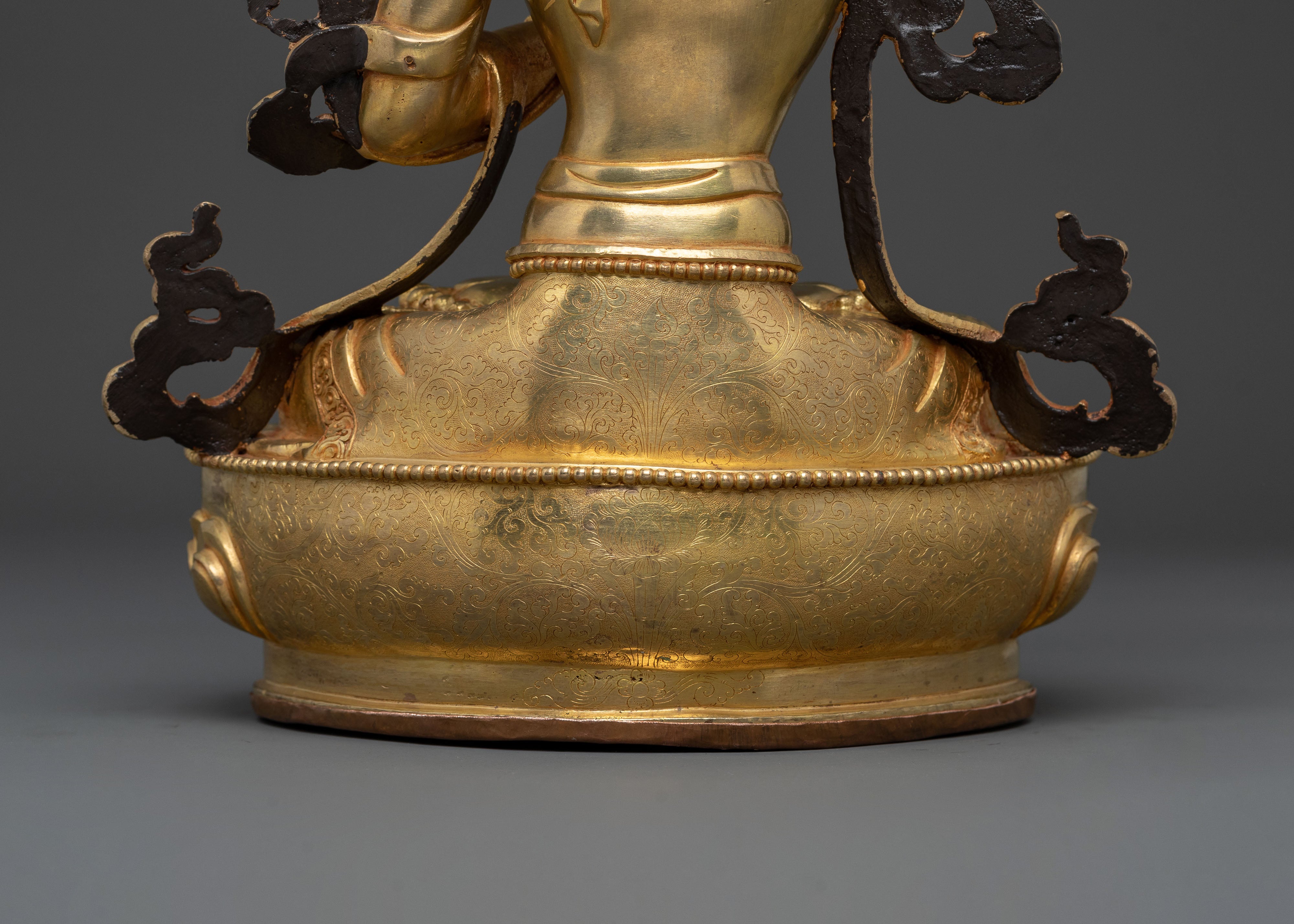 24K Gold Gilded Manjushri Sculpture: Sword of Wisdom