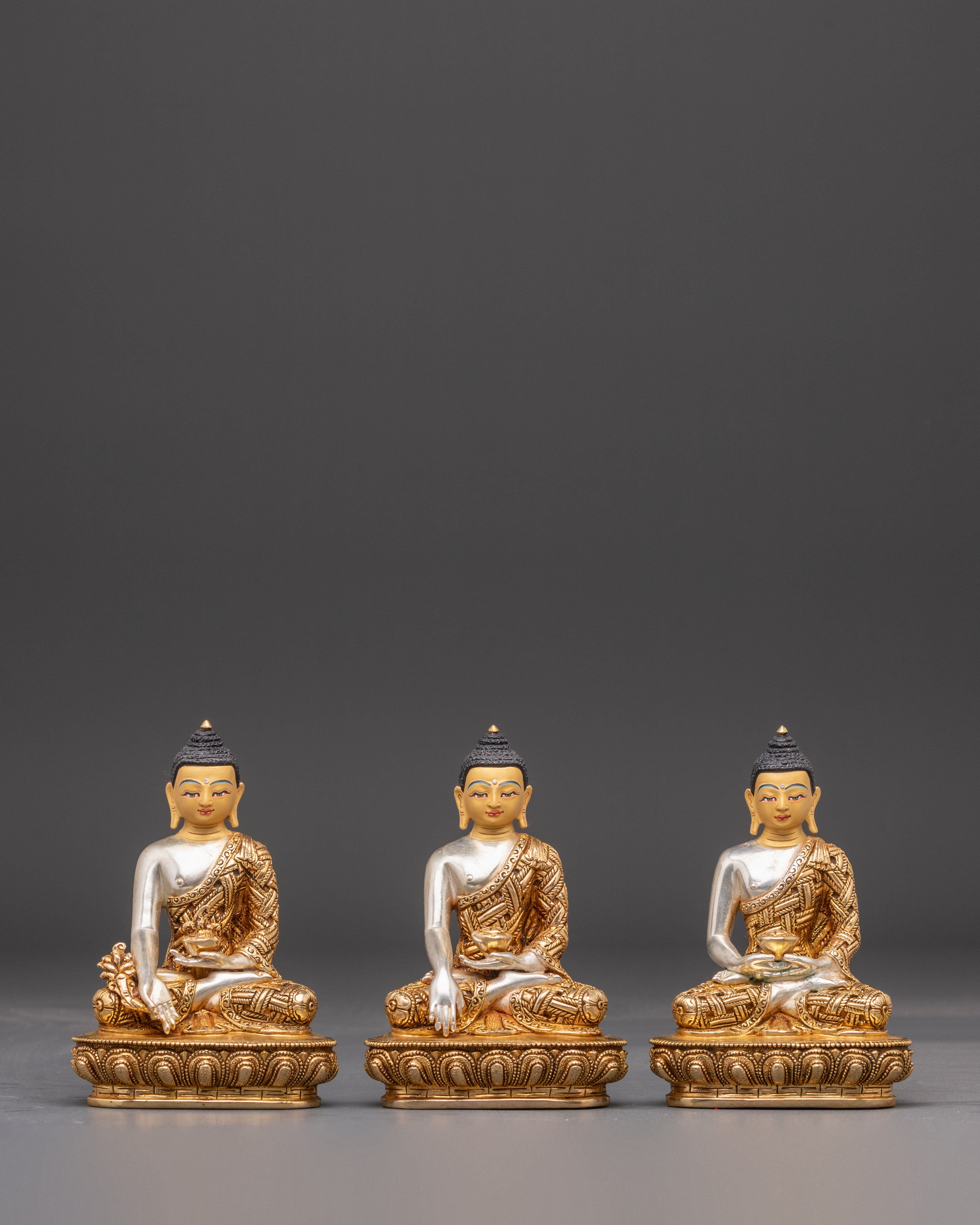 Three Buddha Set: Shakyamuni, Amitabha, and Medicine Buddha for Altar