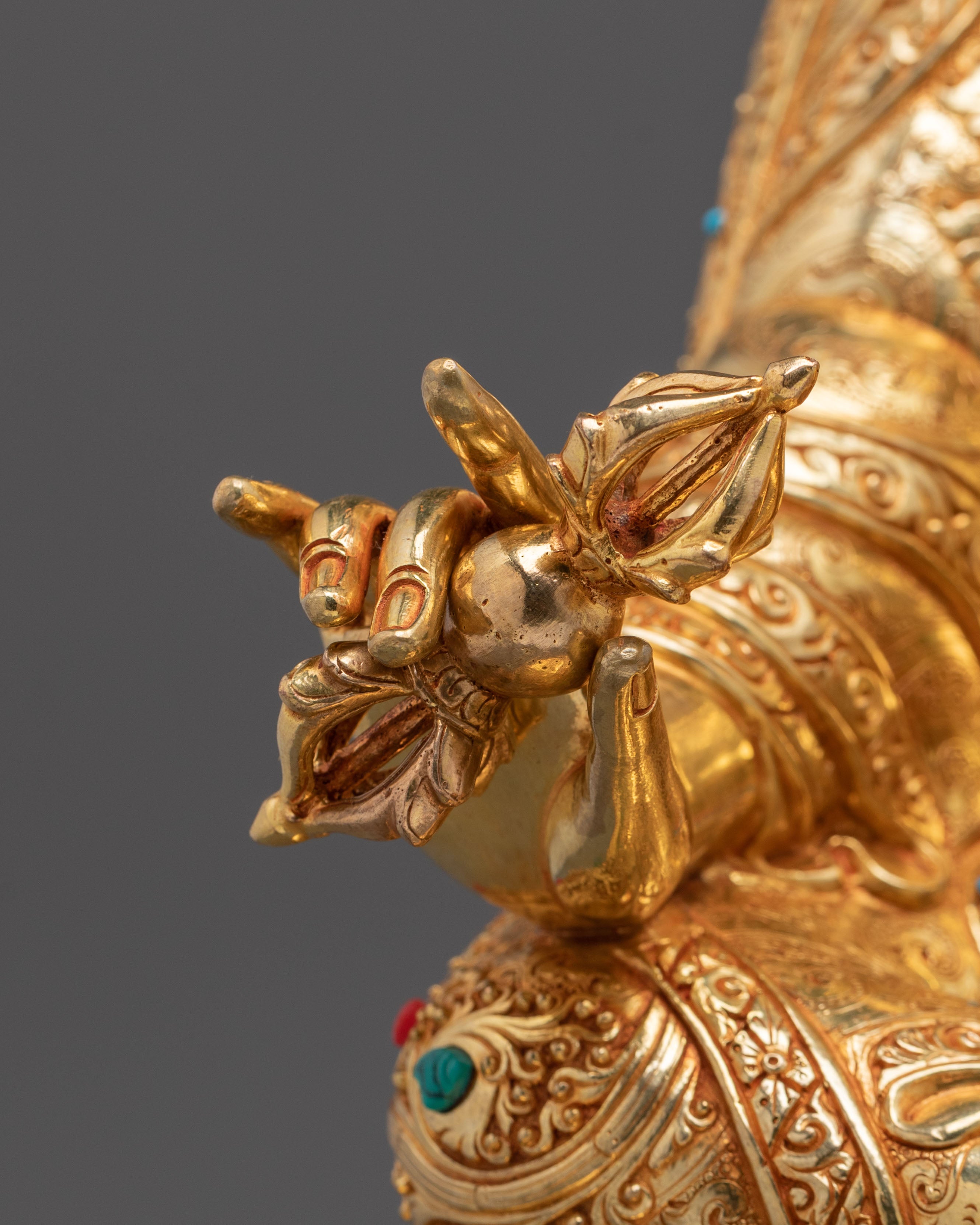 24K Gold Gilded Copper Figurine of Guru Rinpoche