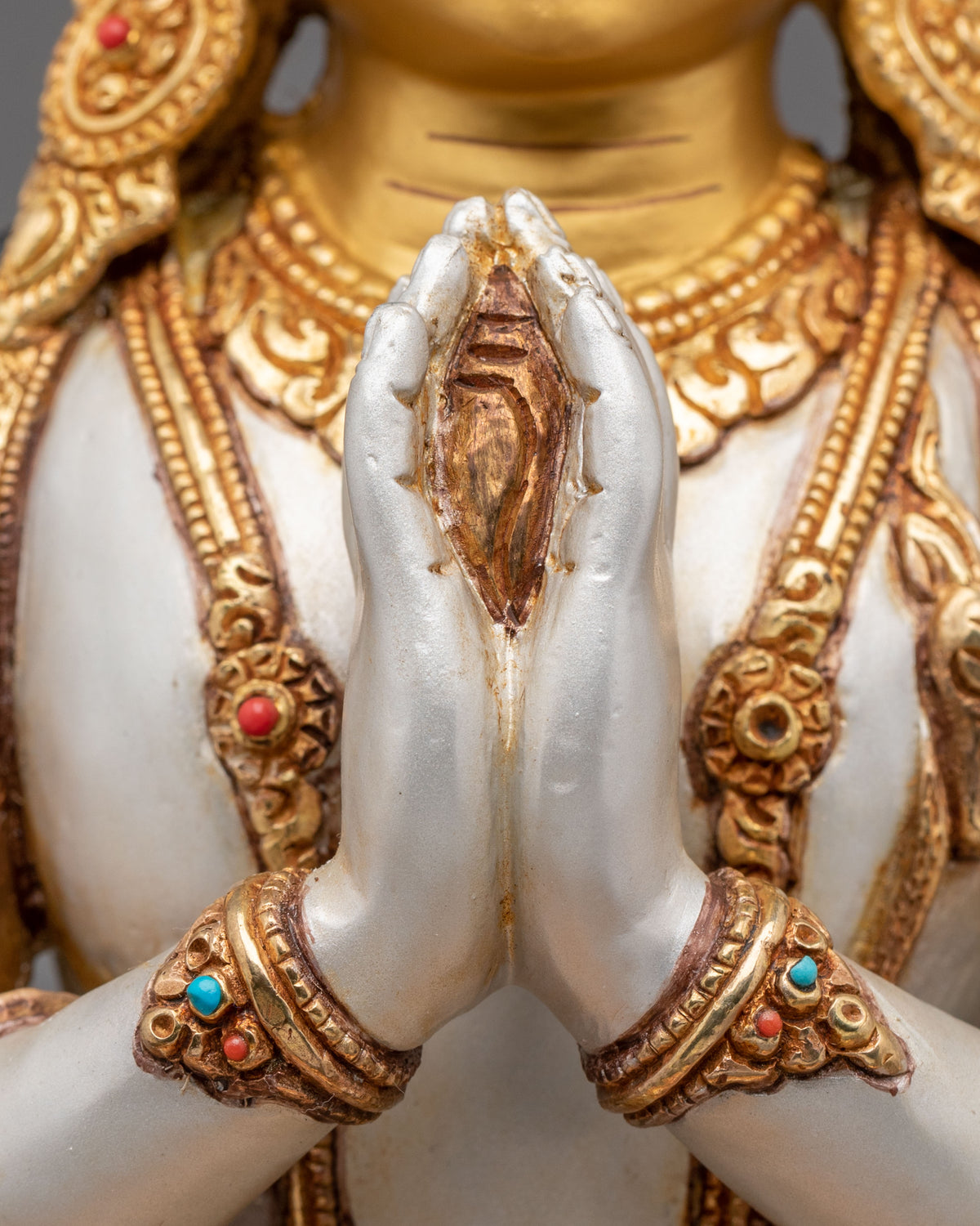 Four Armed Chenrezig Fire Gold Gilded Sculpture | Home Decor