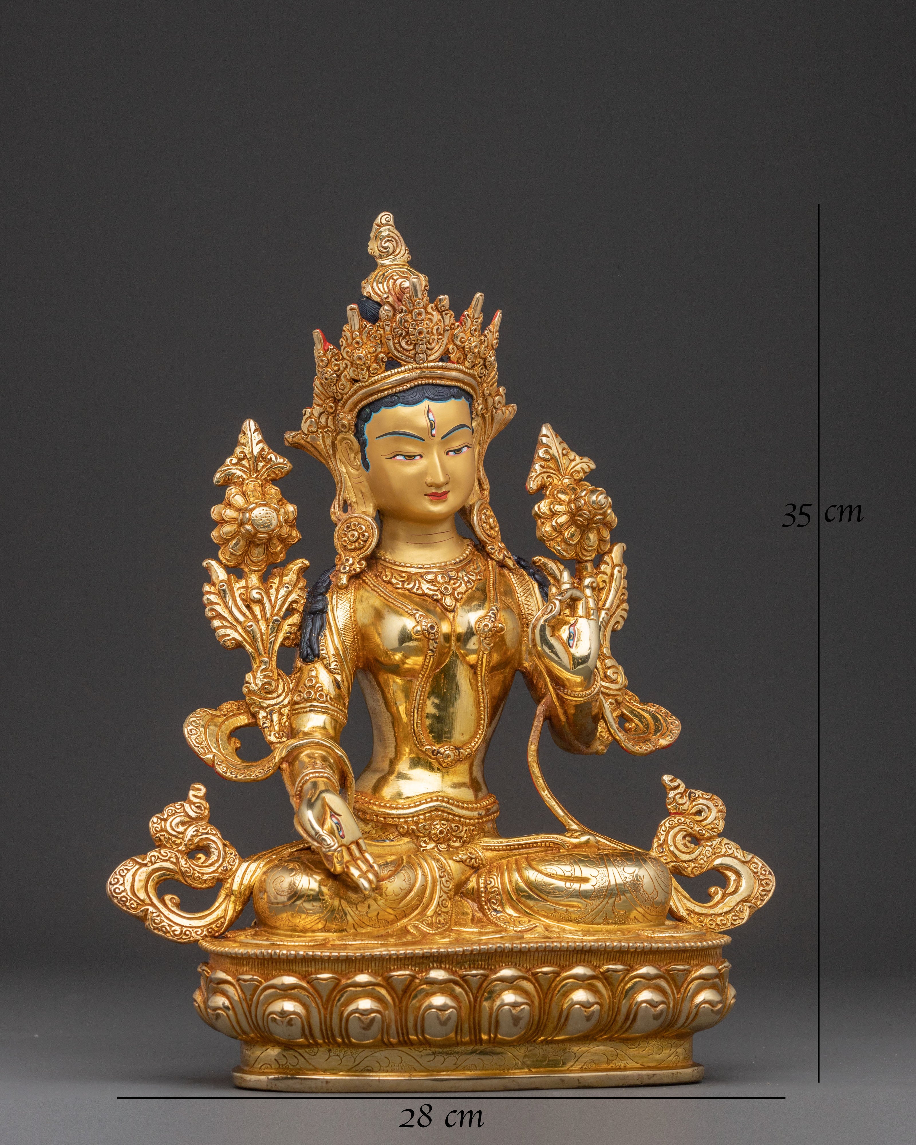 White Tara Healing Statue – Serene Gilded Copper