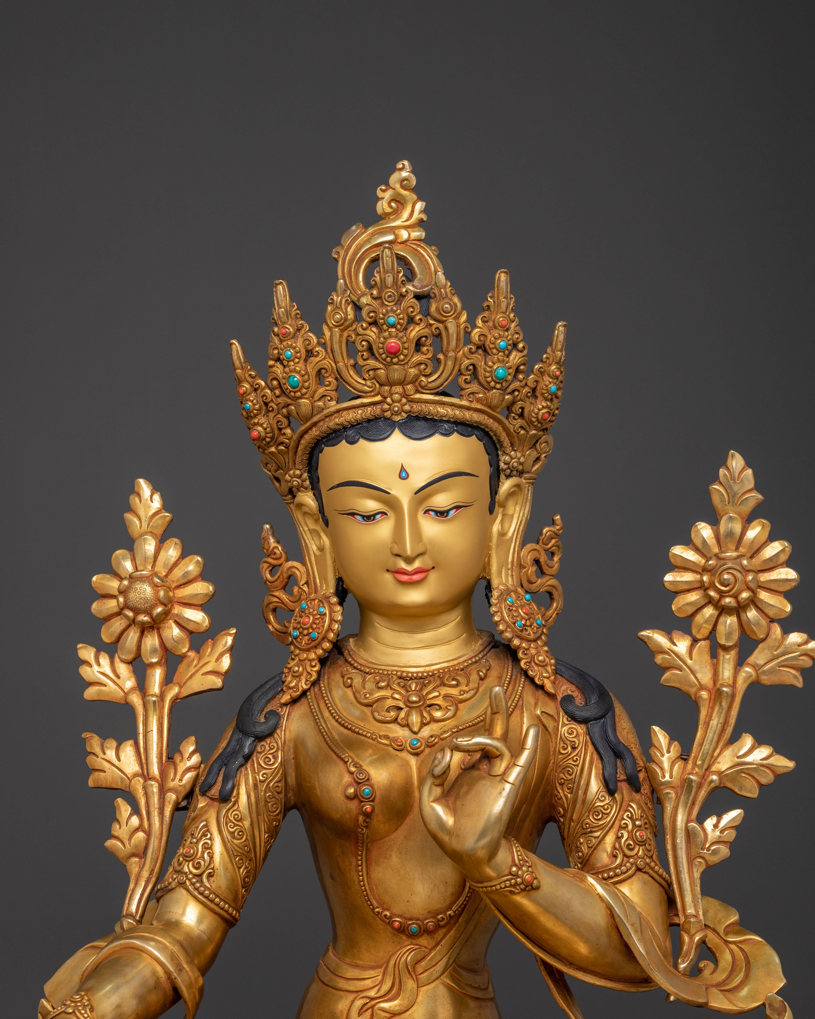 Green Tara Statue | 24K Gold Gilded Serenity