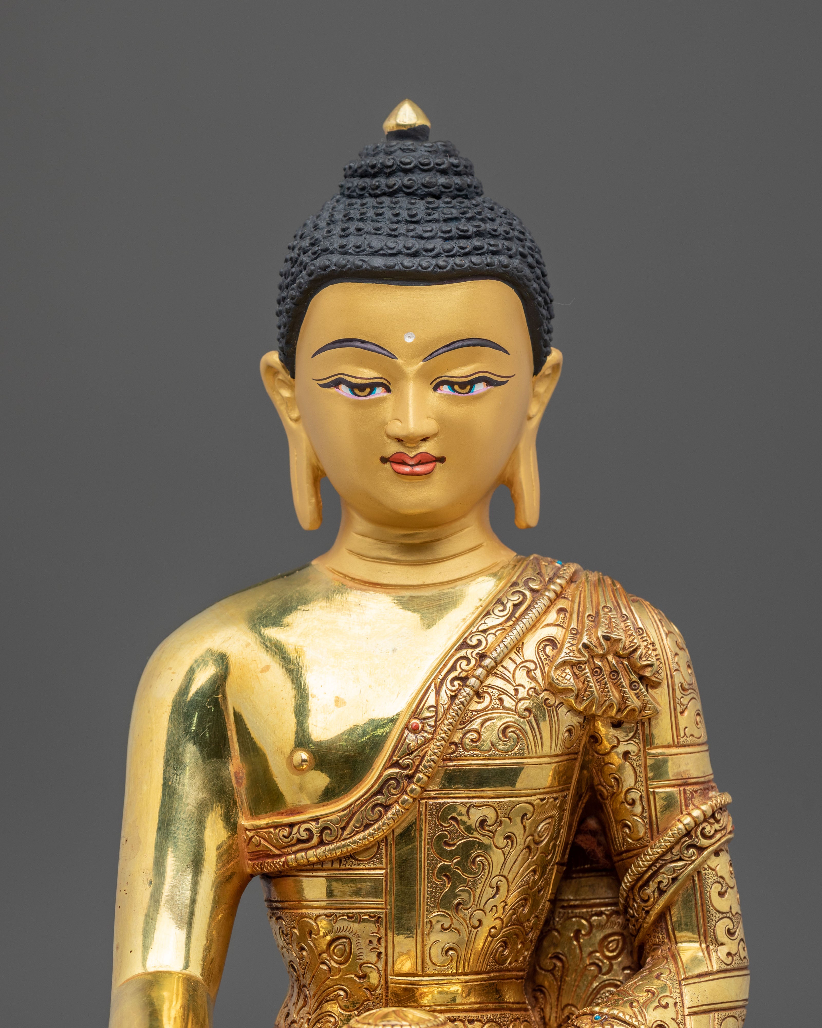 Shakyamuni Buddha Figurine with Copper Body | Buddhist Shrine