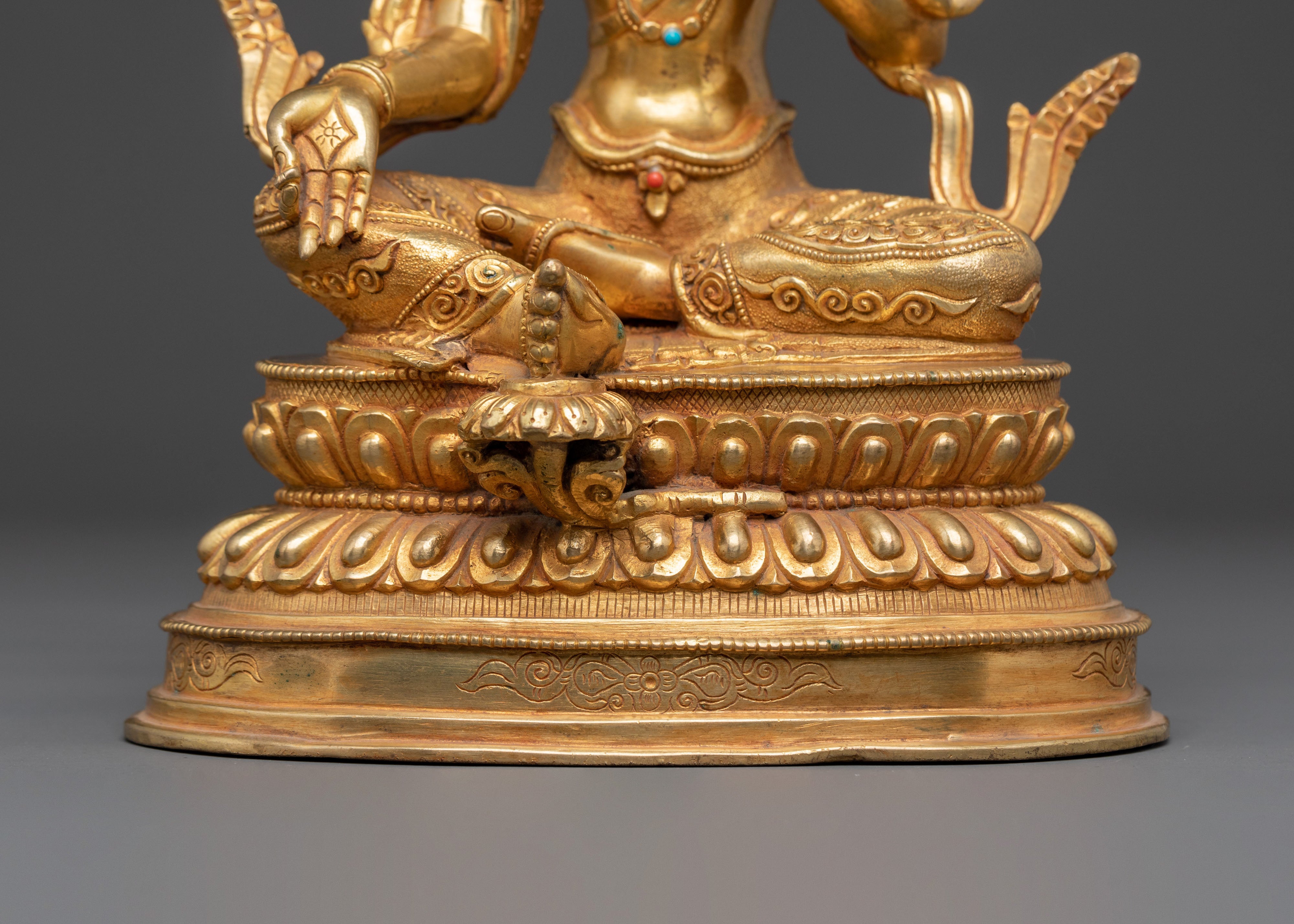 Green Tara 24K Gold Gilded Statue for Rituals