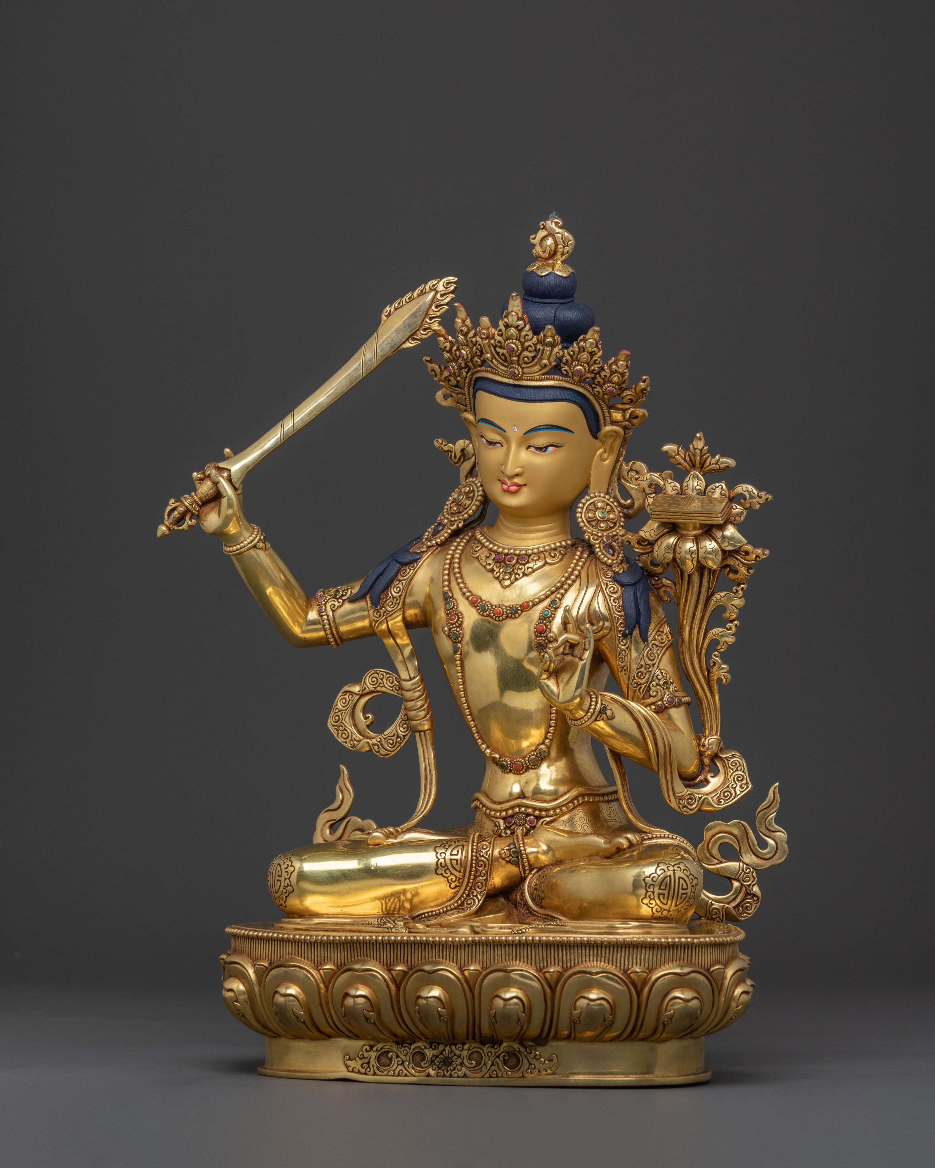 Manjushri Divine Statue | 24K Gold Gilded Figure
