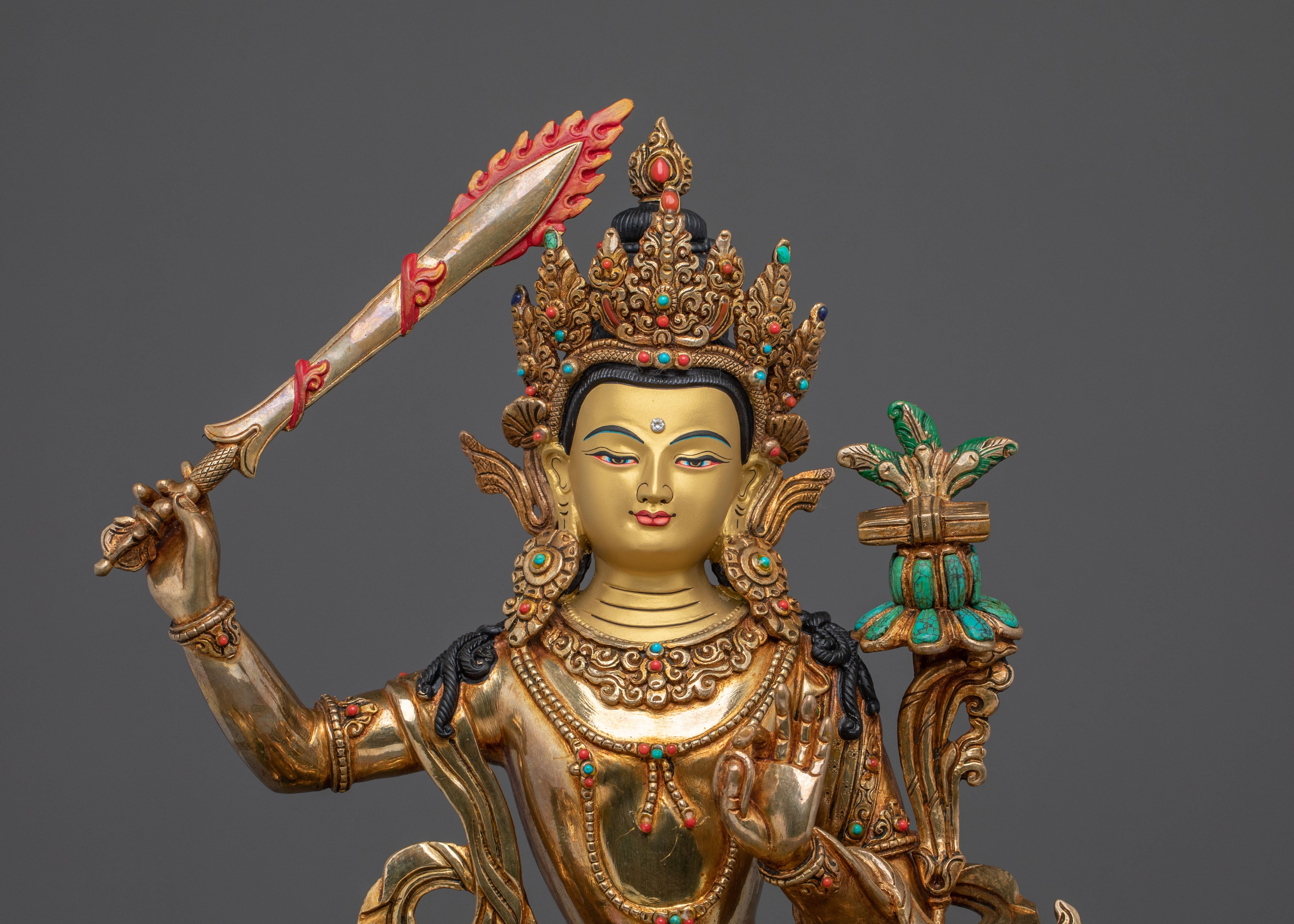 Simhanada Manjushri Sculpture | Tibetan Wisdom Bodhisattva