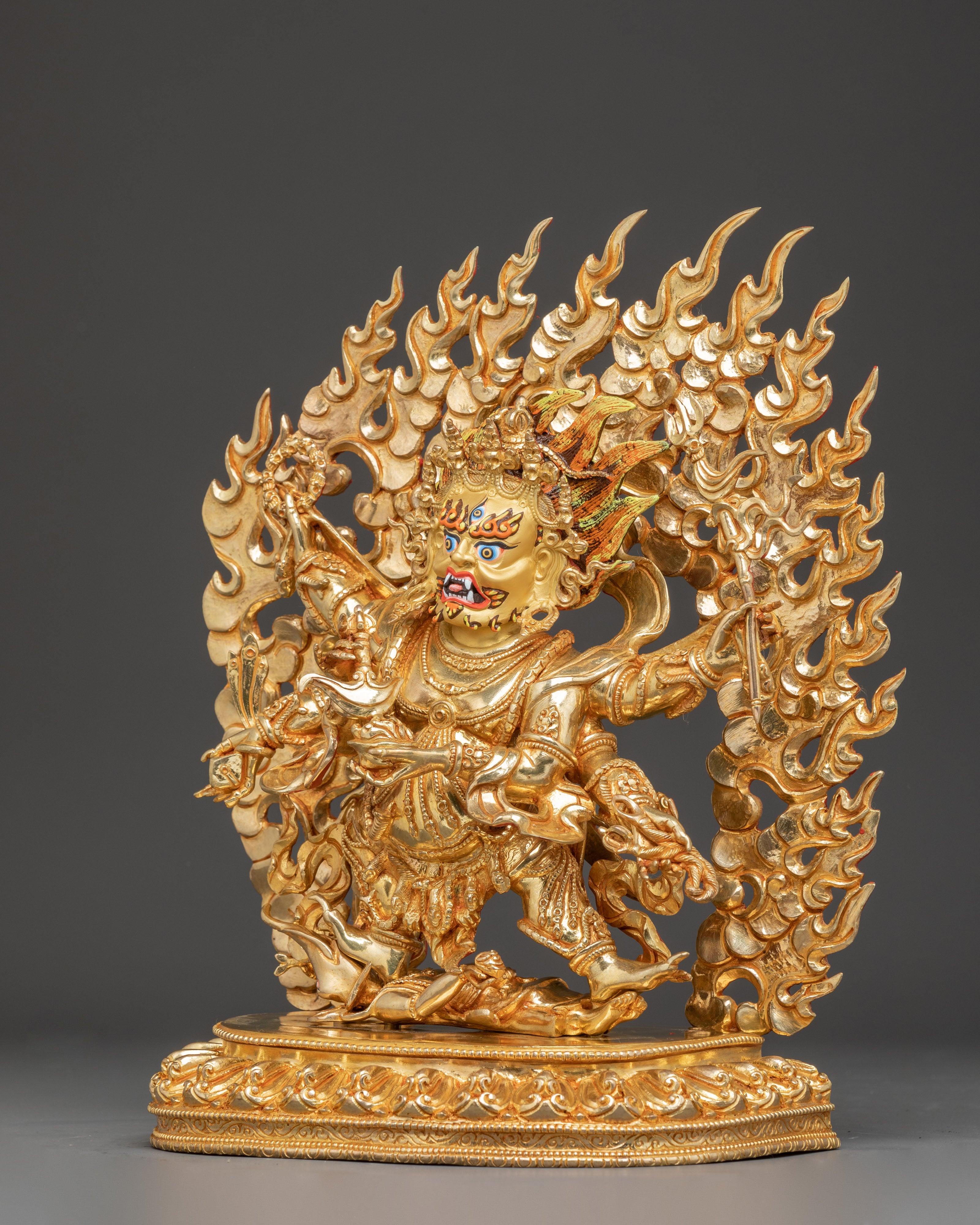 Golden Statue of Protector Six-Armed Mahakala | Wrathful Guardian