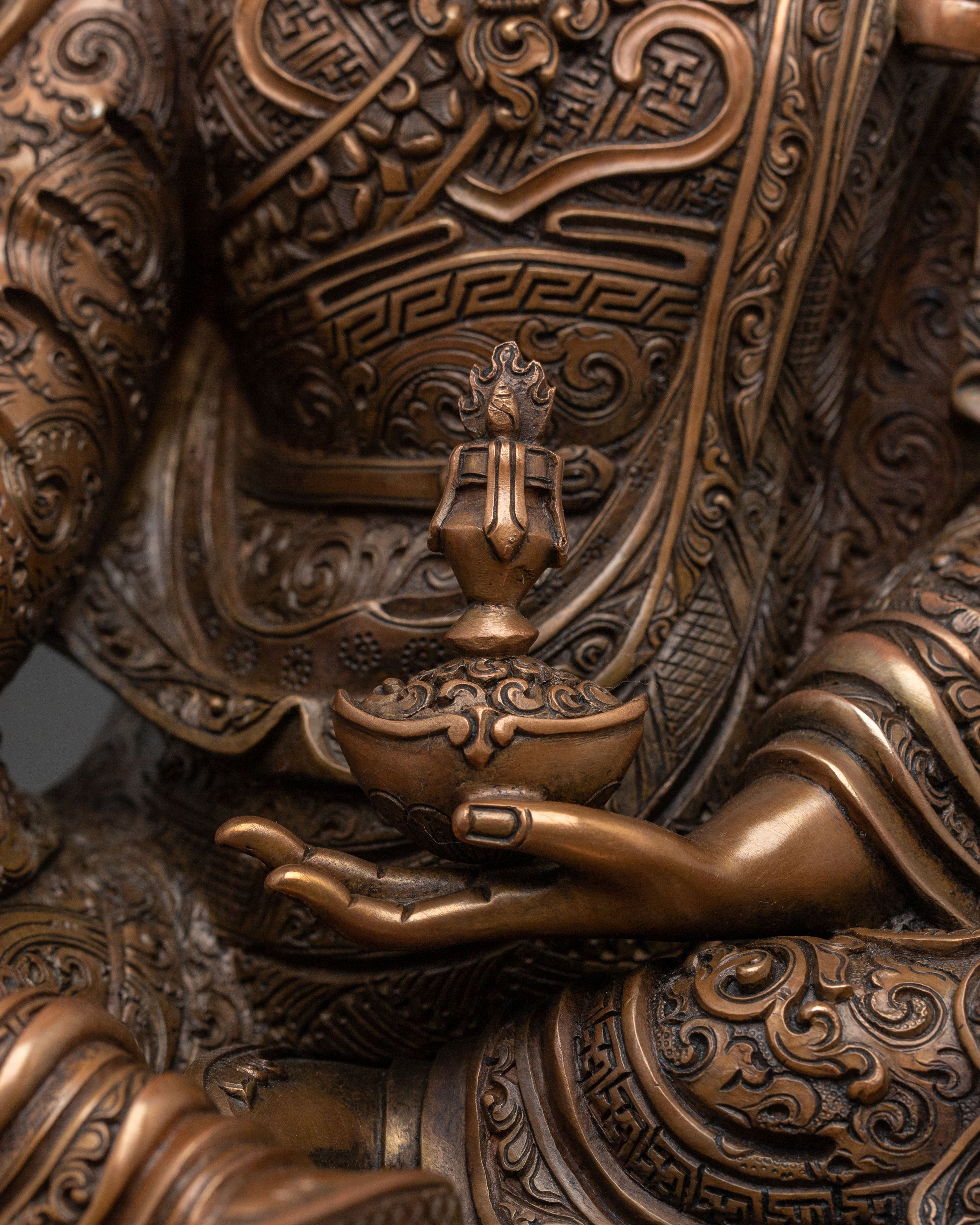 Padmasambhava Lotus Master Statue: Oxidized Copper Serenity