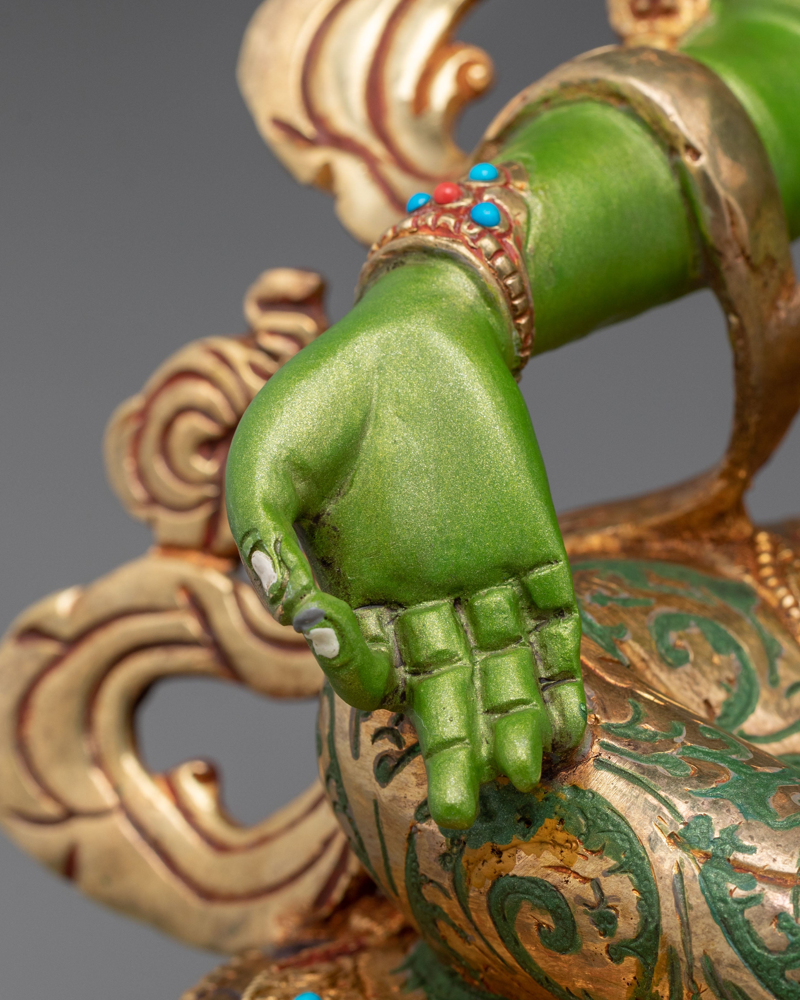 Traditional Green Tara Golden Statue | Tibetan Buddhist Compassion Deity
