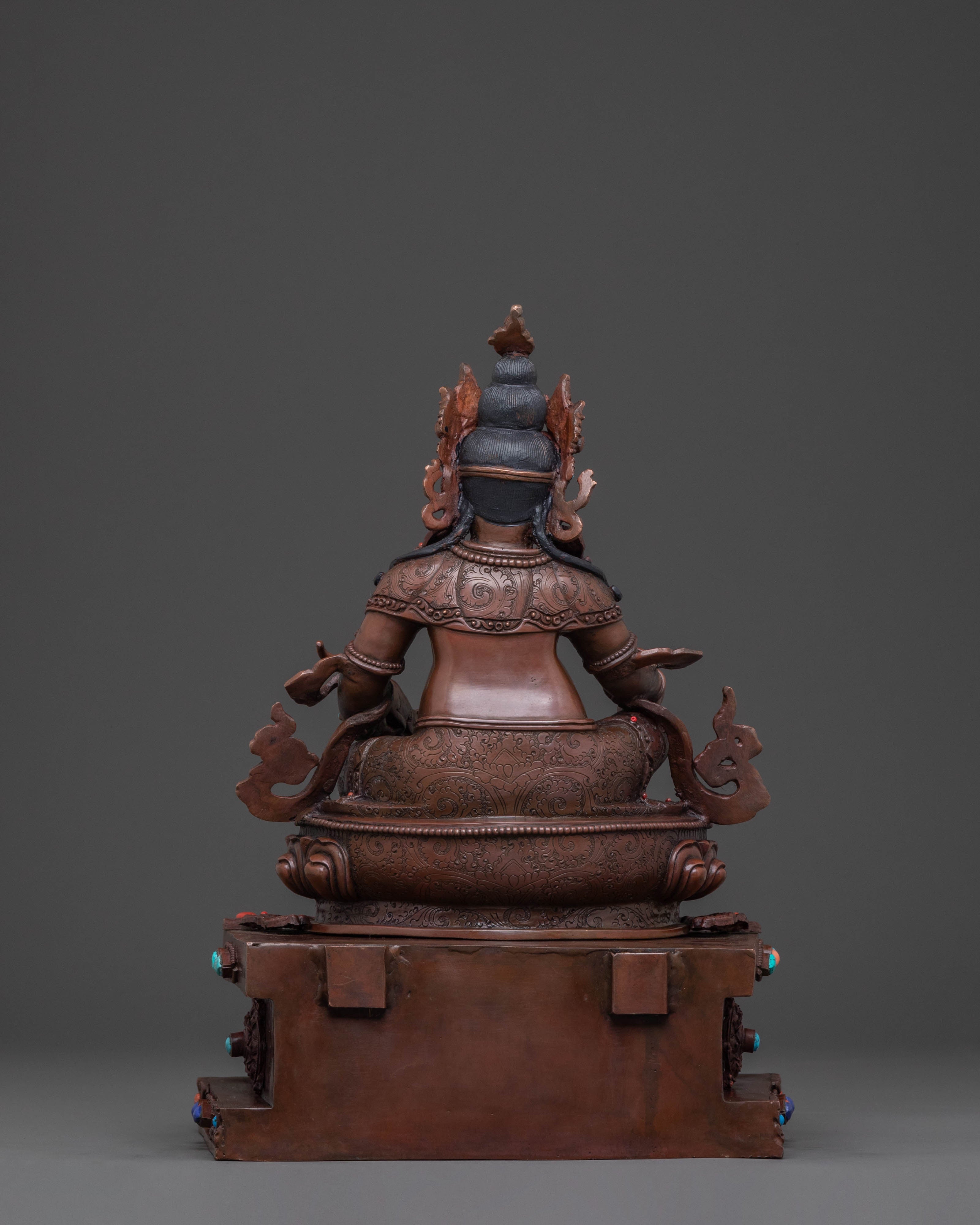Oxidized Copper Dzambhala Statue with Throne