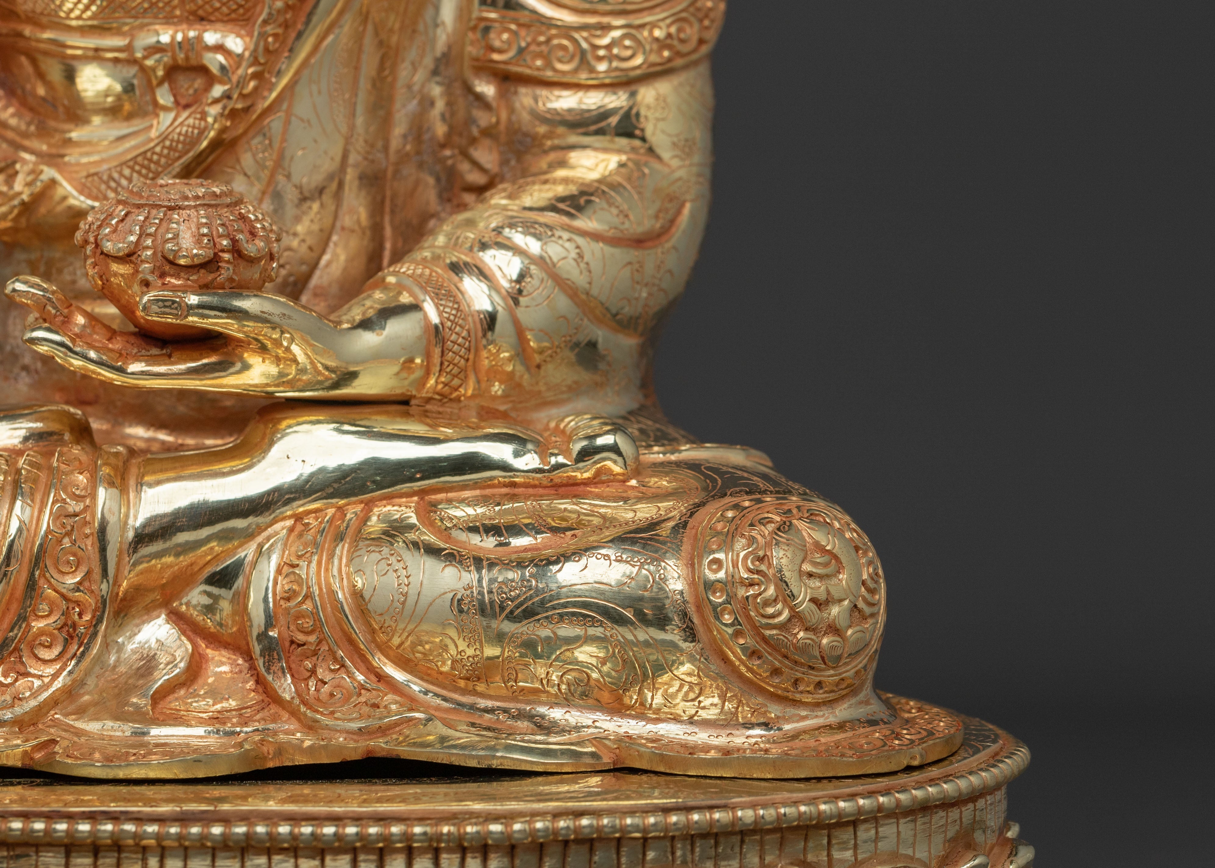 Elegant Shakyamuni Buddha Sculpture | 24K Gold Gilded