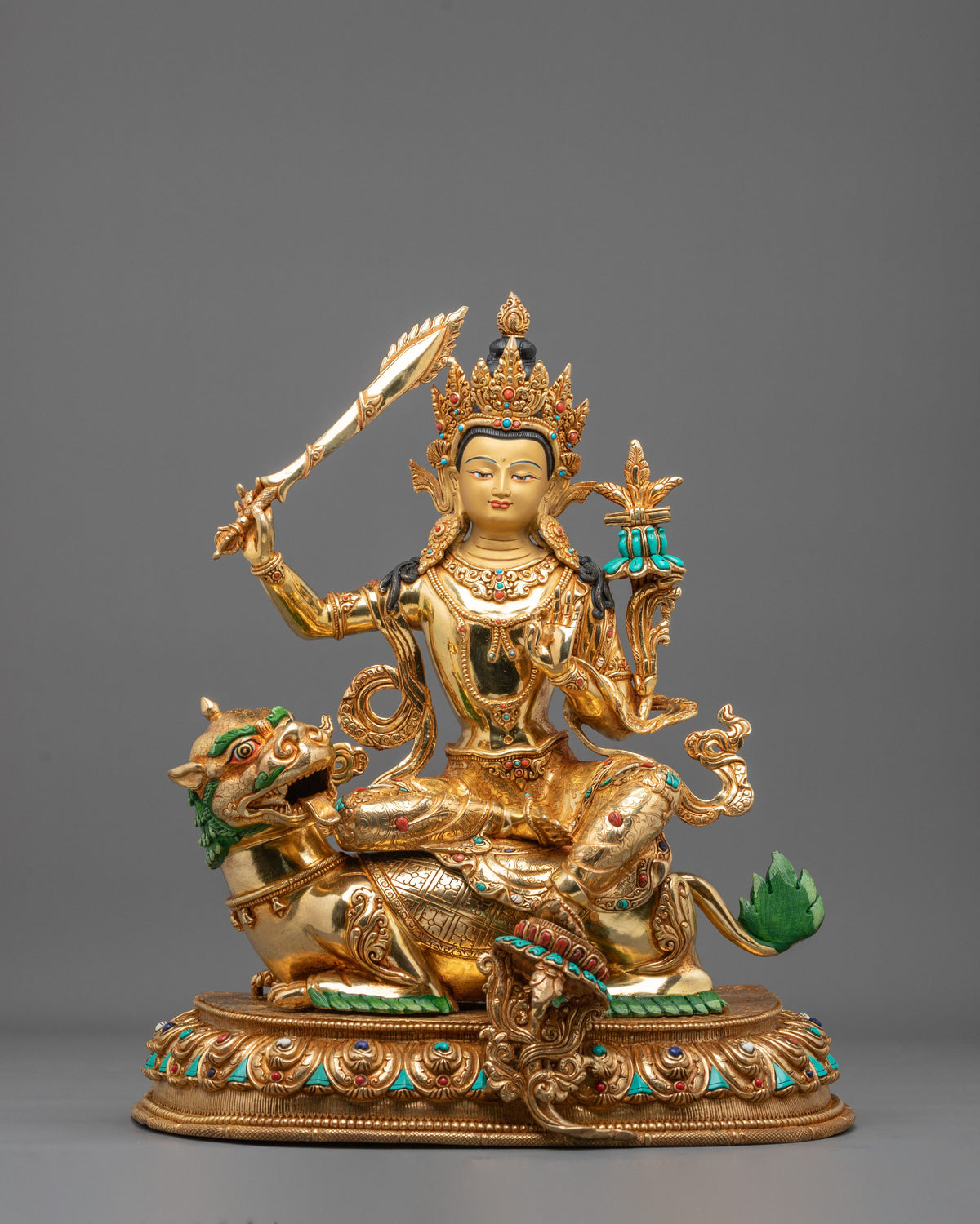 Simhanada Manjushri Sacred Buddhist Figurine | Home Decor