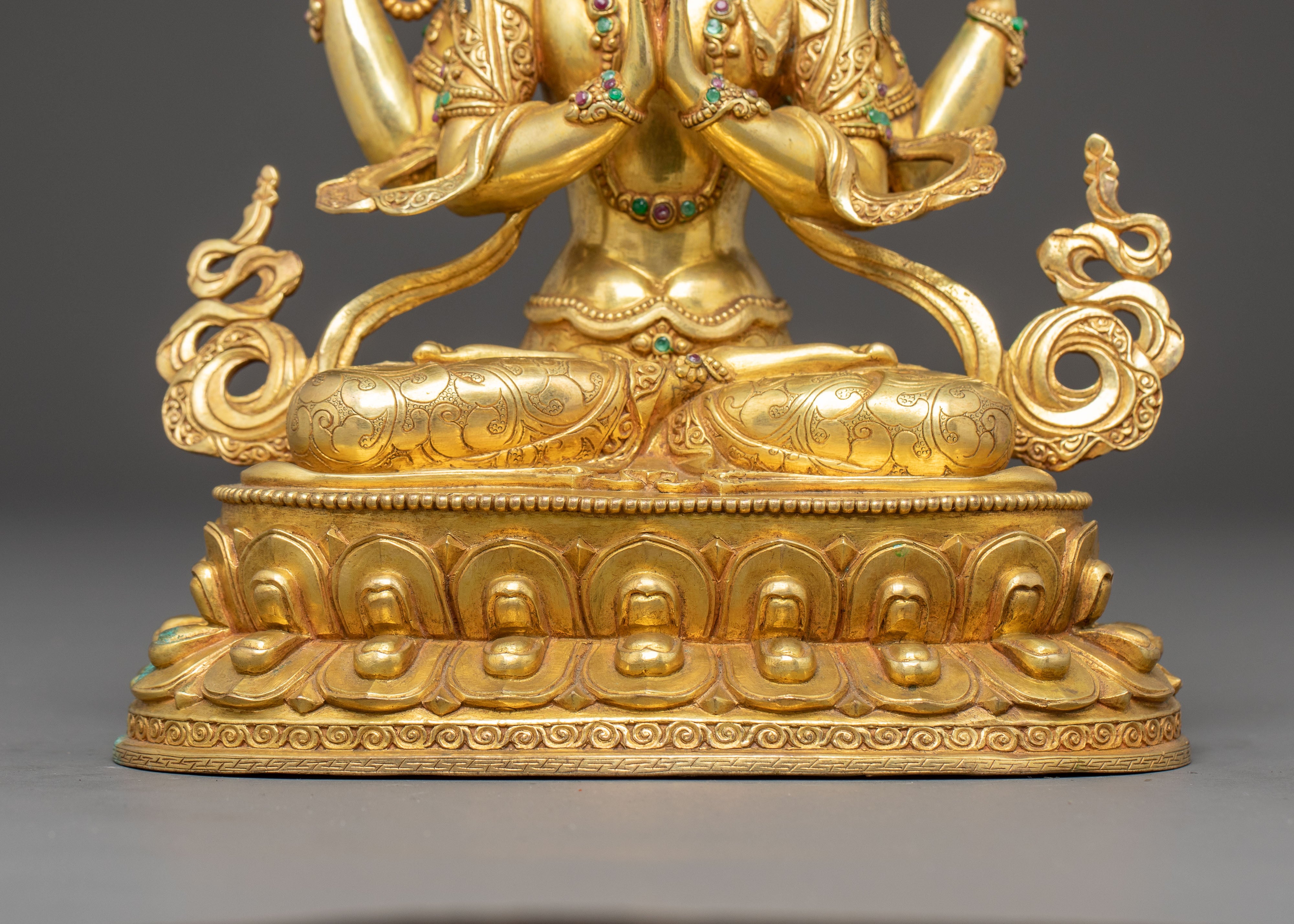 Handmade Chenrezig Copper Body Statue | Tibetan Deity of Compassion