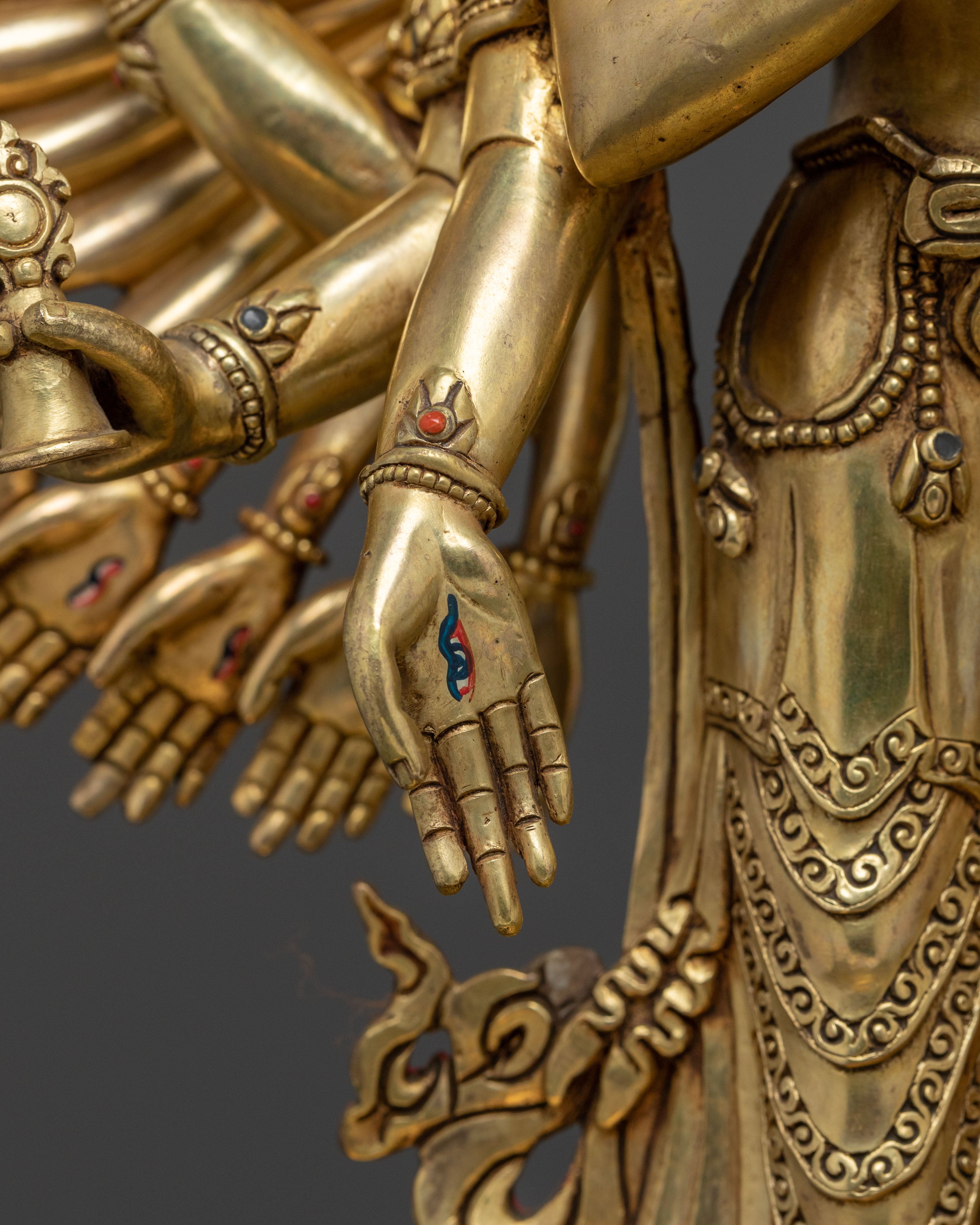 Majestic 1000 Armed Chenrezig Statue in 24K Gold Gilded Copper