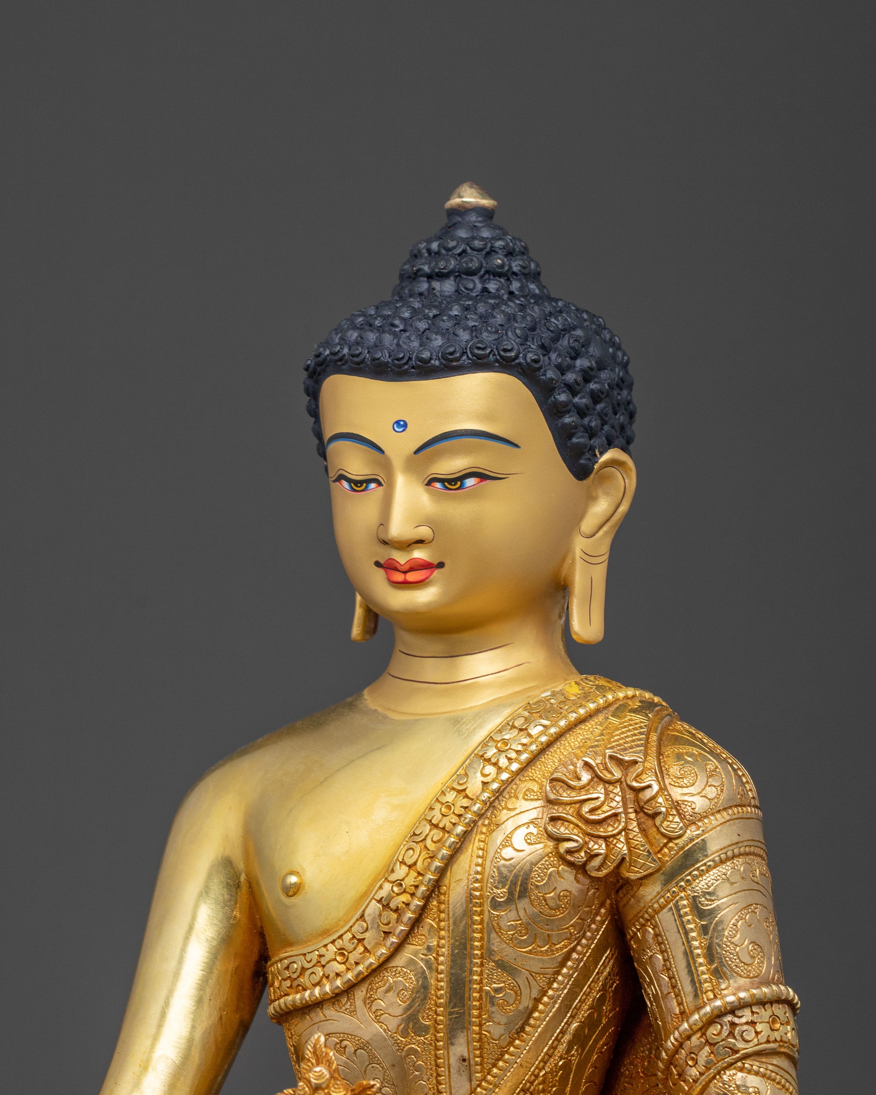 Medicine Buddha Divine Statue: Hand-Gilded Copper Art