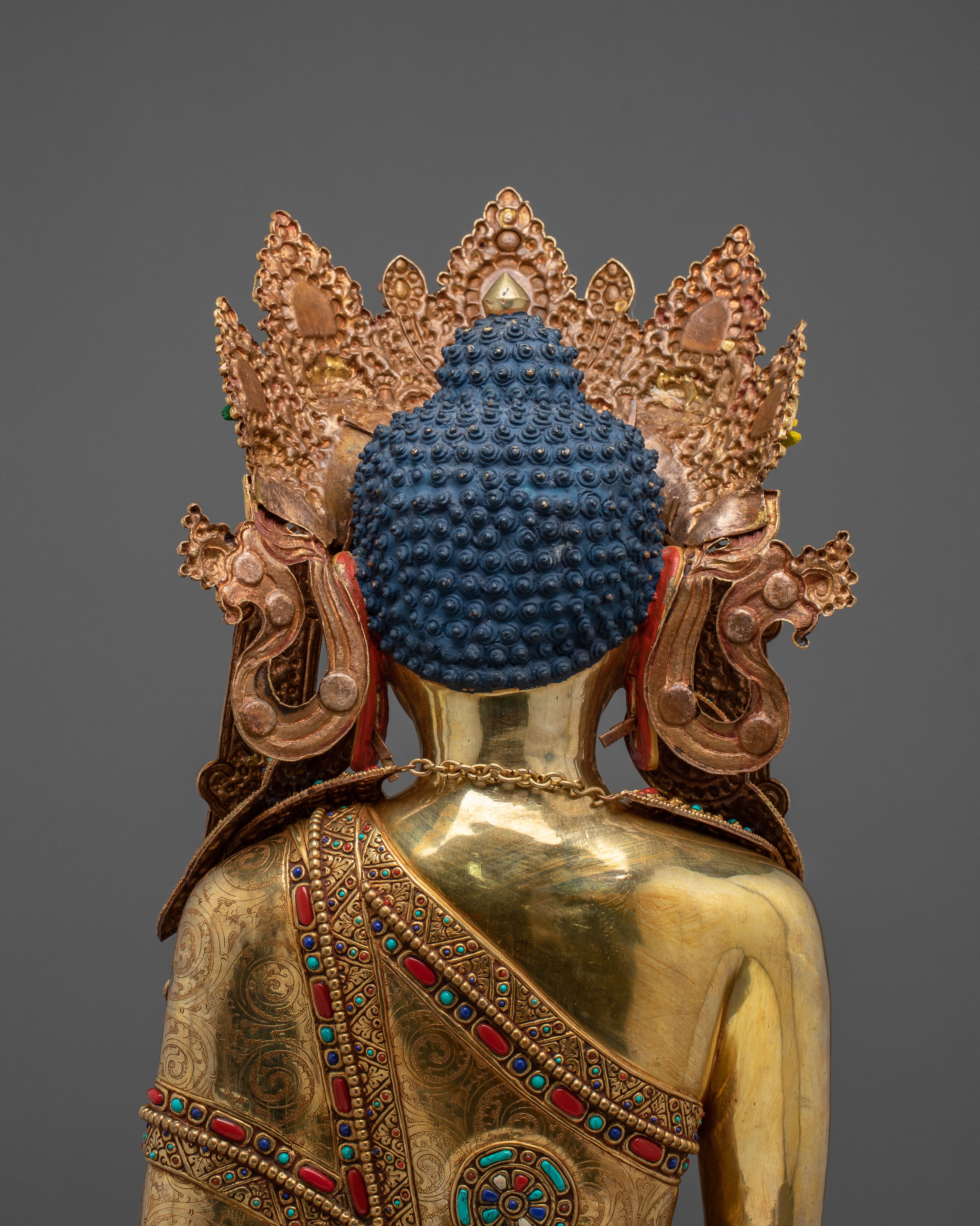 Crown Shakyamuni Buddha Sculpture | 24K Gold Gilded Artistry