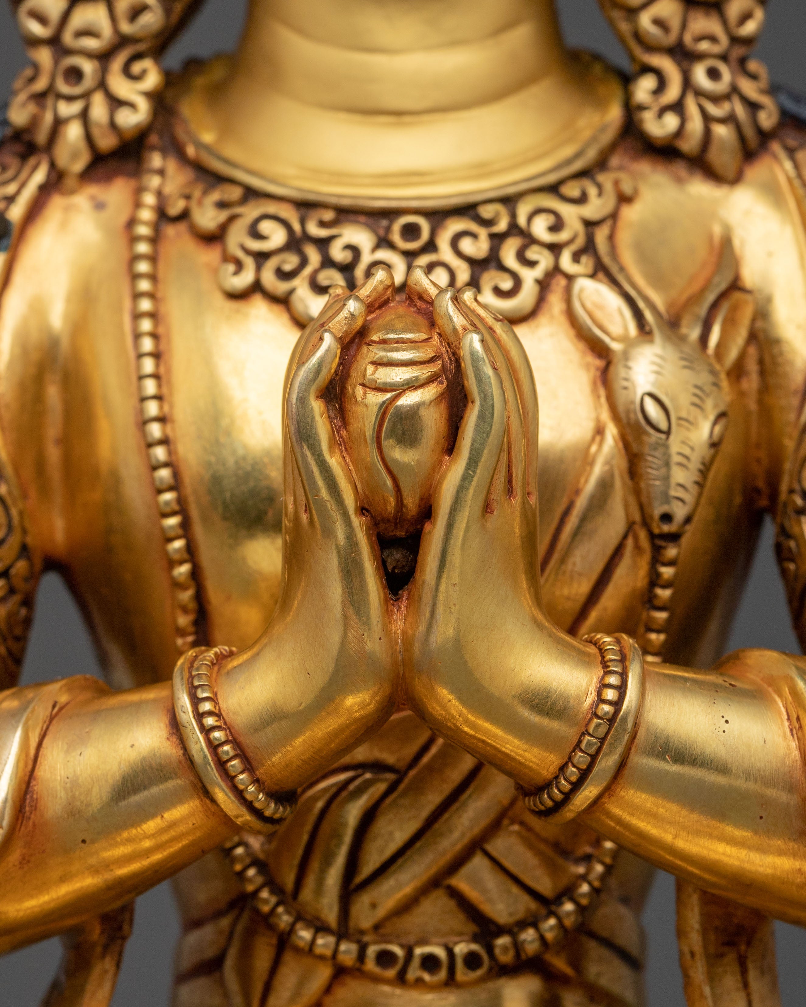 Chenrezig Sculpture | 24K Gold Gilded Compassionate Figurine