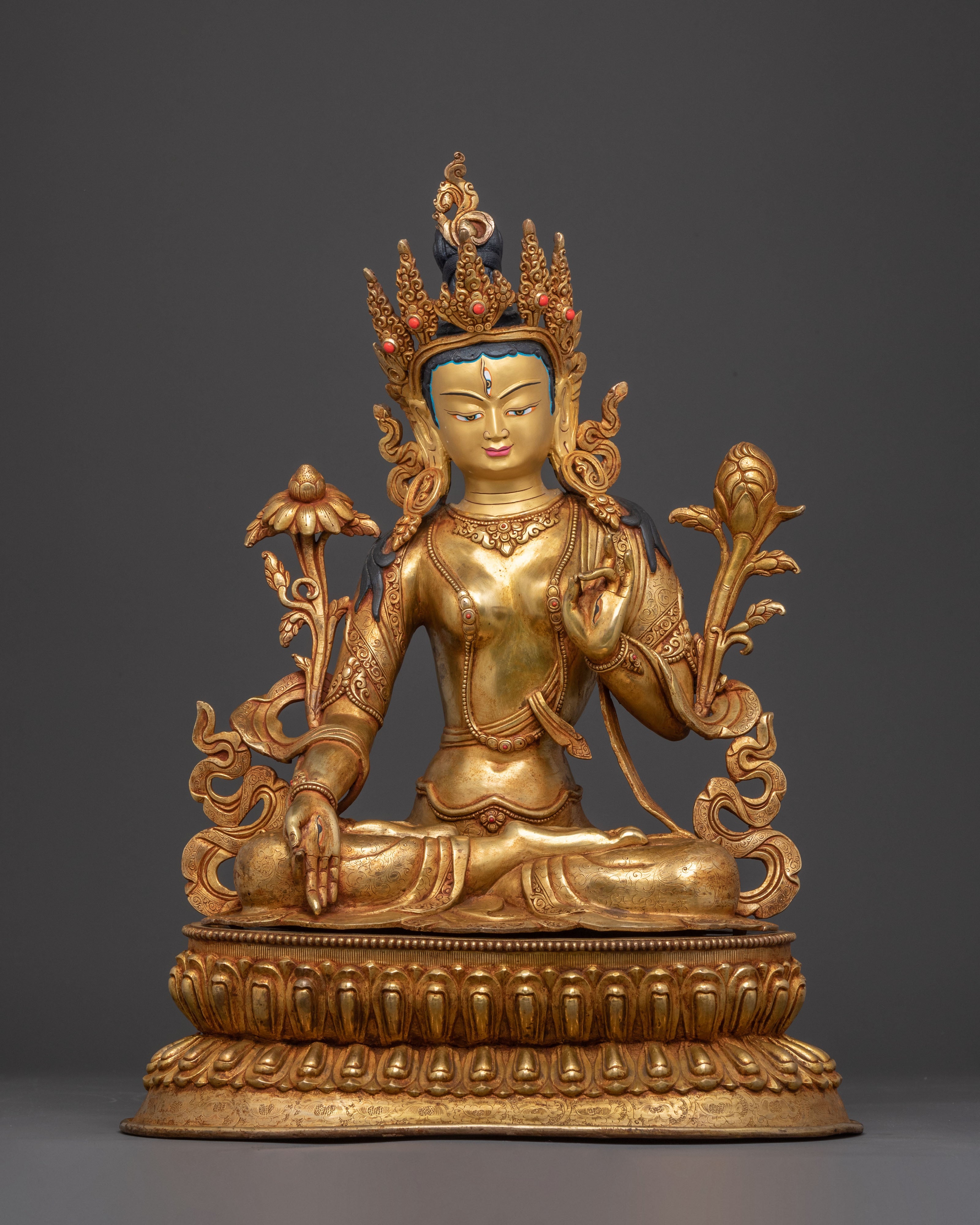 Handcrafted White Tara Blessing Statue – Radiant Copper Artistry