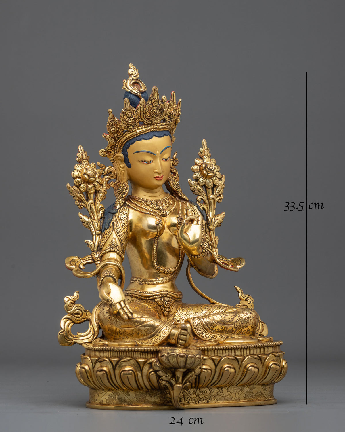 Green Tara Sculpture | Radiant 24K Gold Coated Goddess Statue
