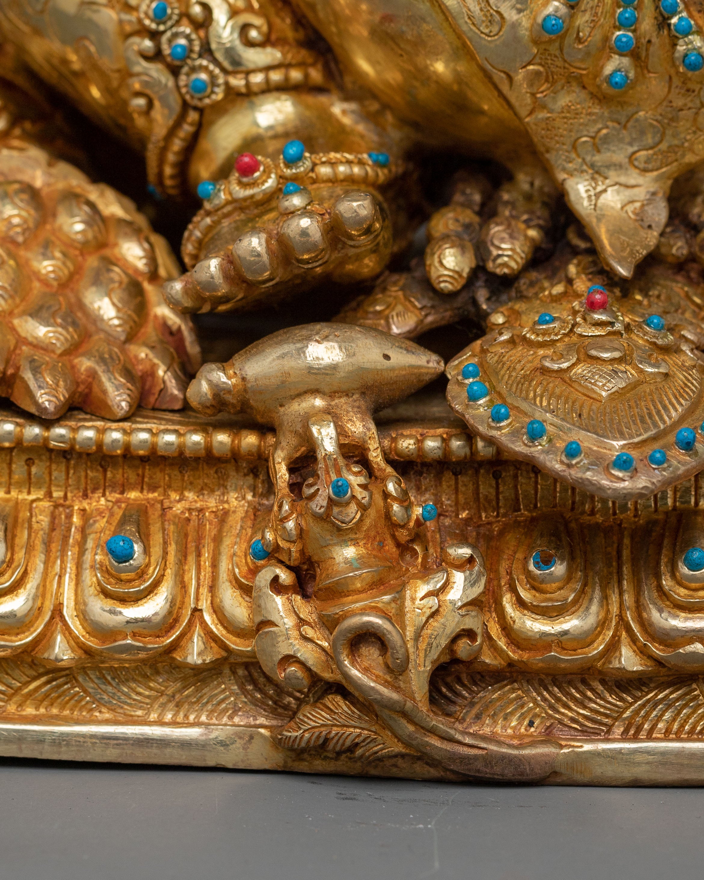 Green Dzambhala 24k Gold Glided Copper Statue | Buddhist Wealth Deity