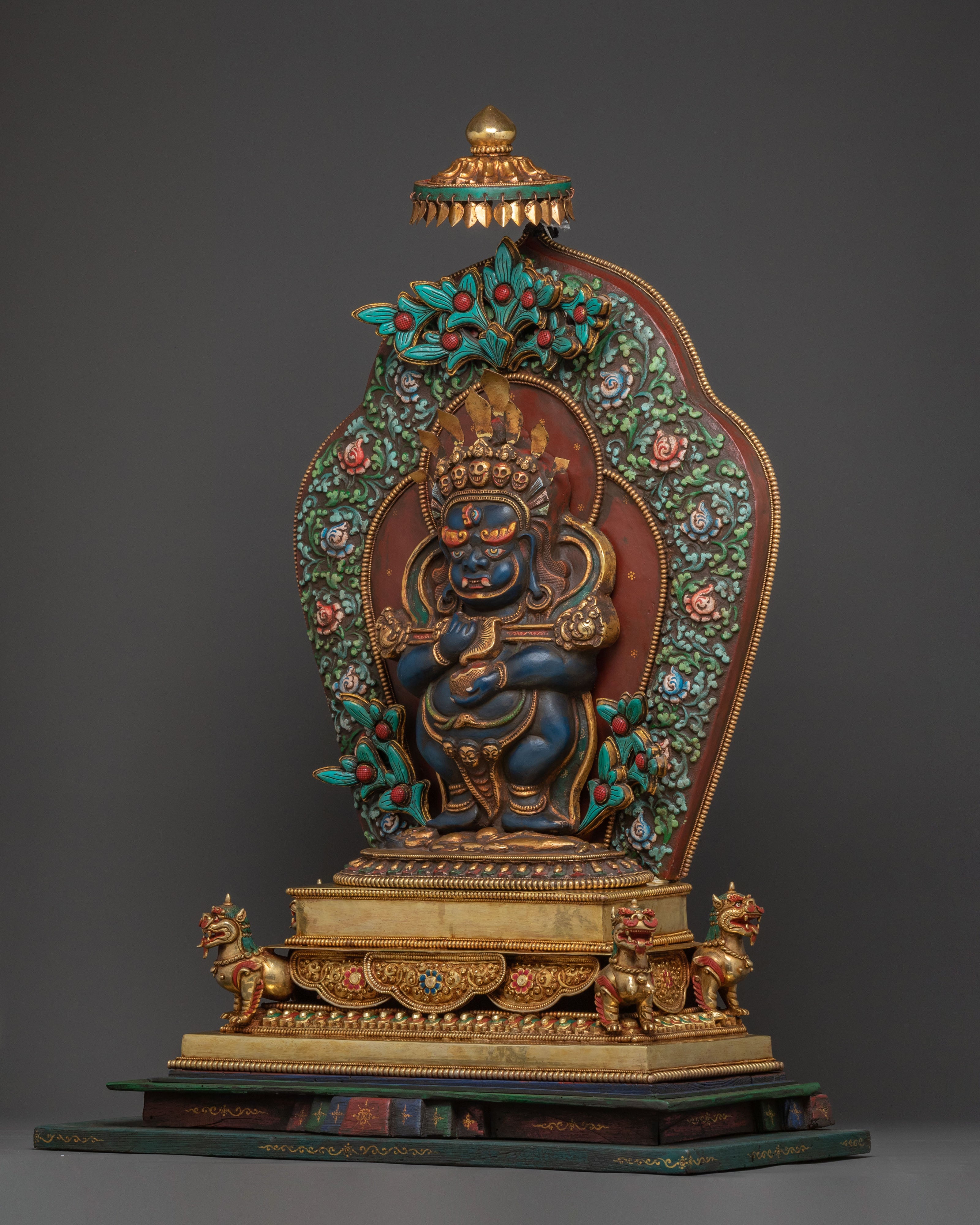 Shakya Mahakala Sacred Statue: 24K Gold Gilded Statue